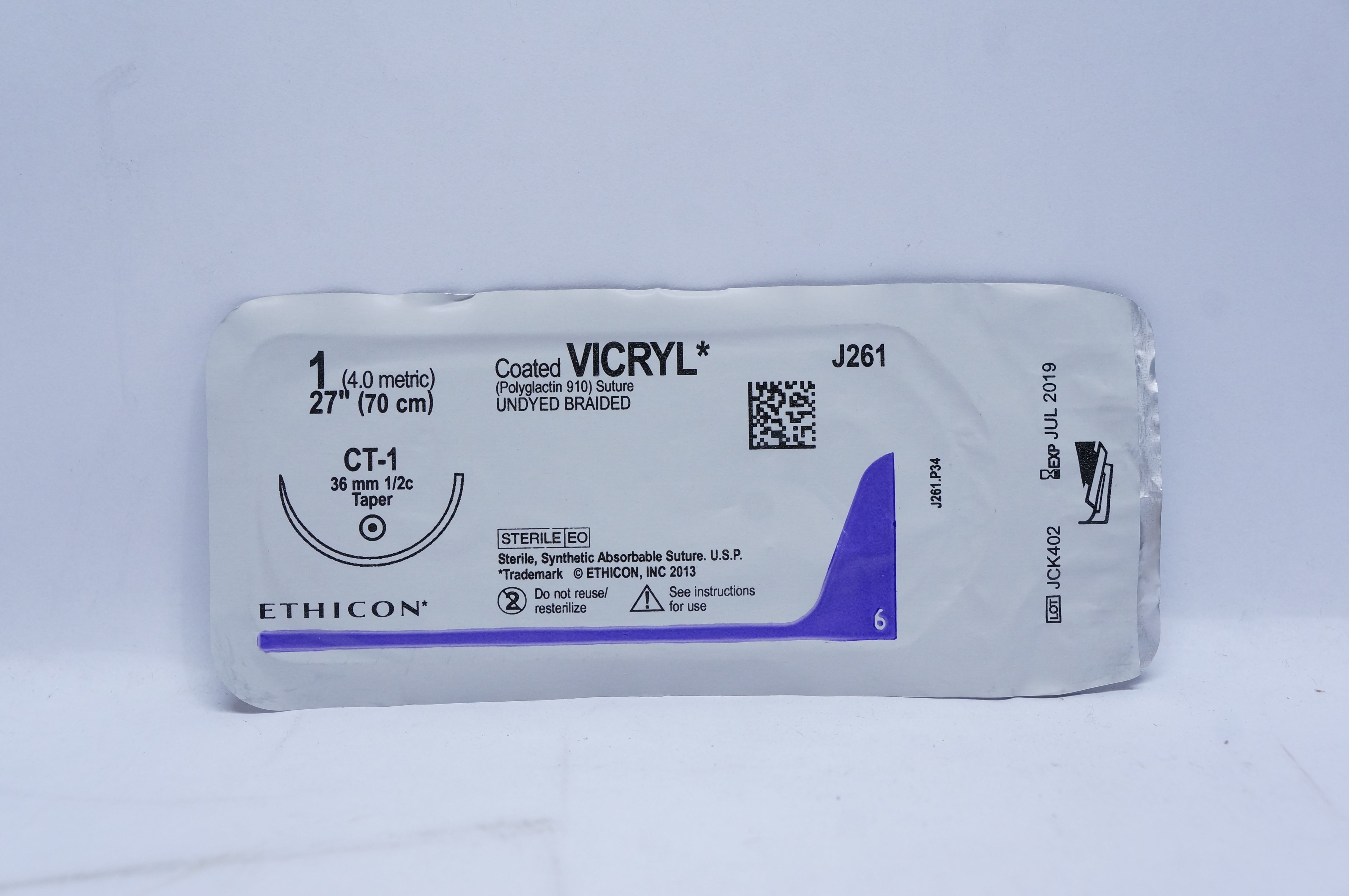 Ethicon J261 1 VICRYL, CT-1, 36mm 1/2c Taper, 27inch (x)