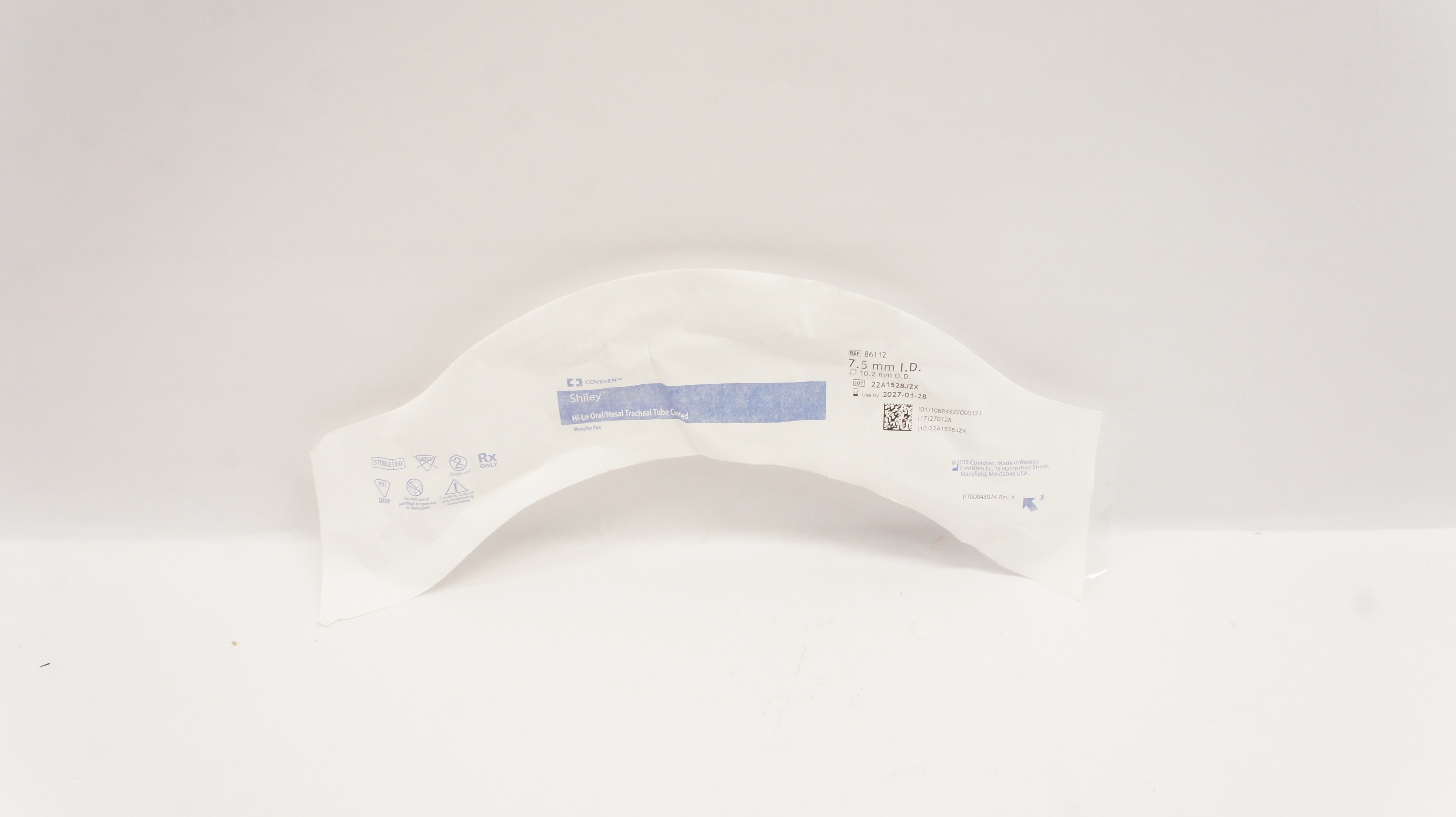Covidien 86112 Shiley Hi-Lo Oral/Nasal Tracheal Tube Cuffed 7.5mm ID x 10.2mm OD
