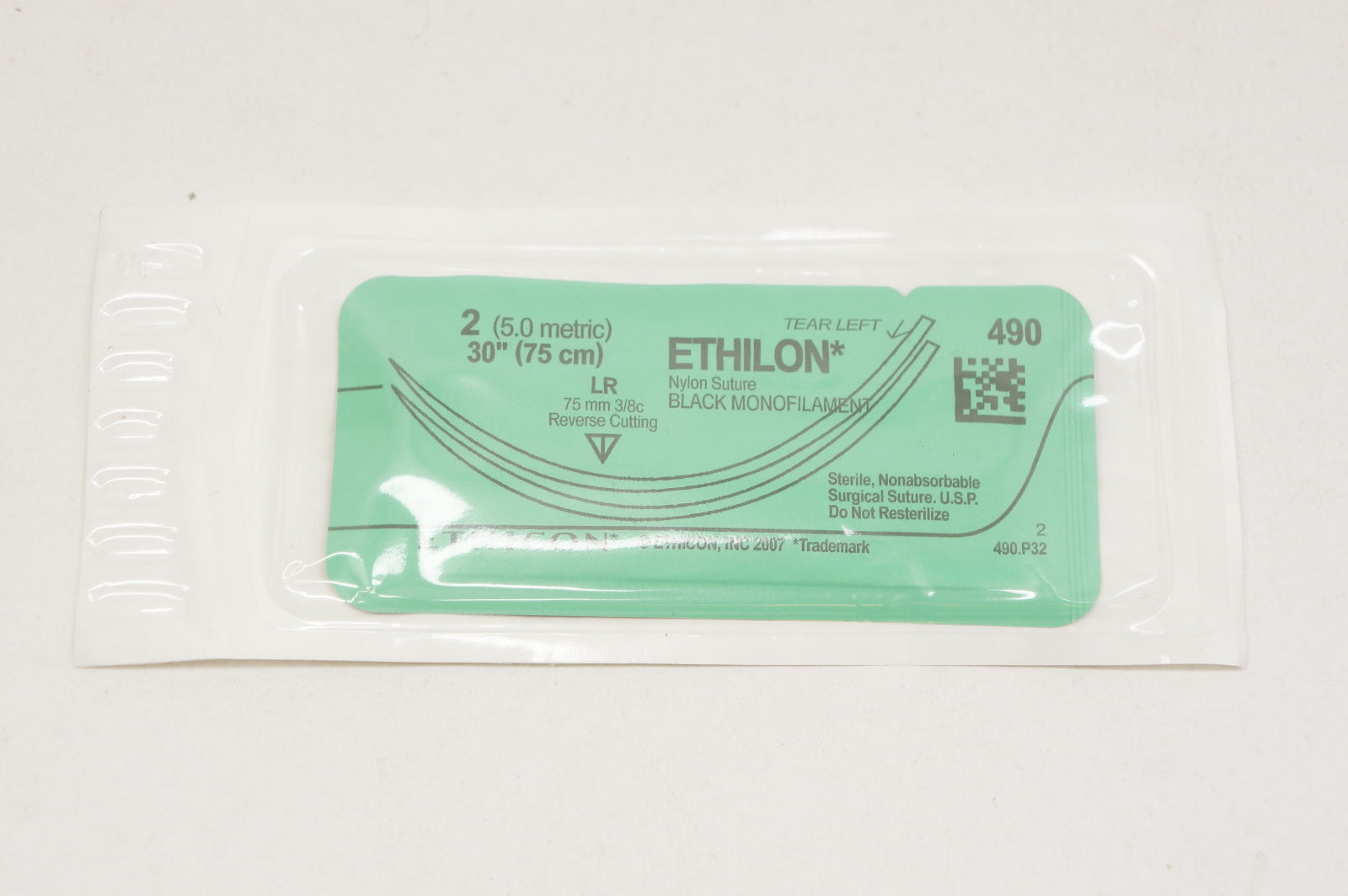 Ethicon 490 2 Ethilon, LR, 75mm 3/8c, 30inch