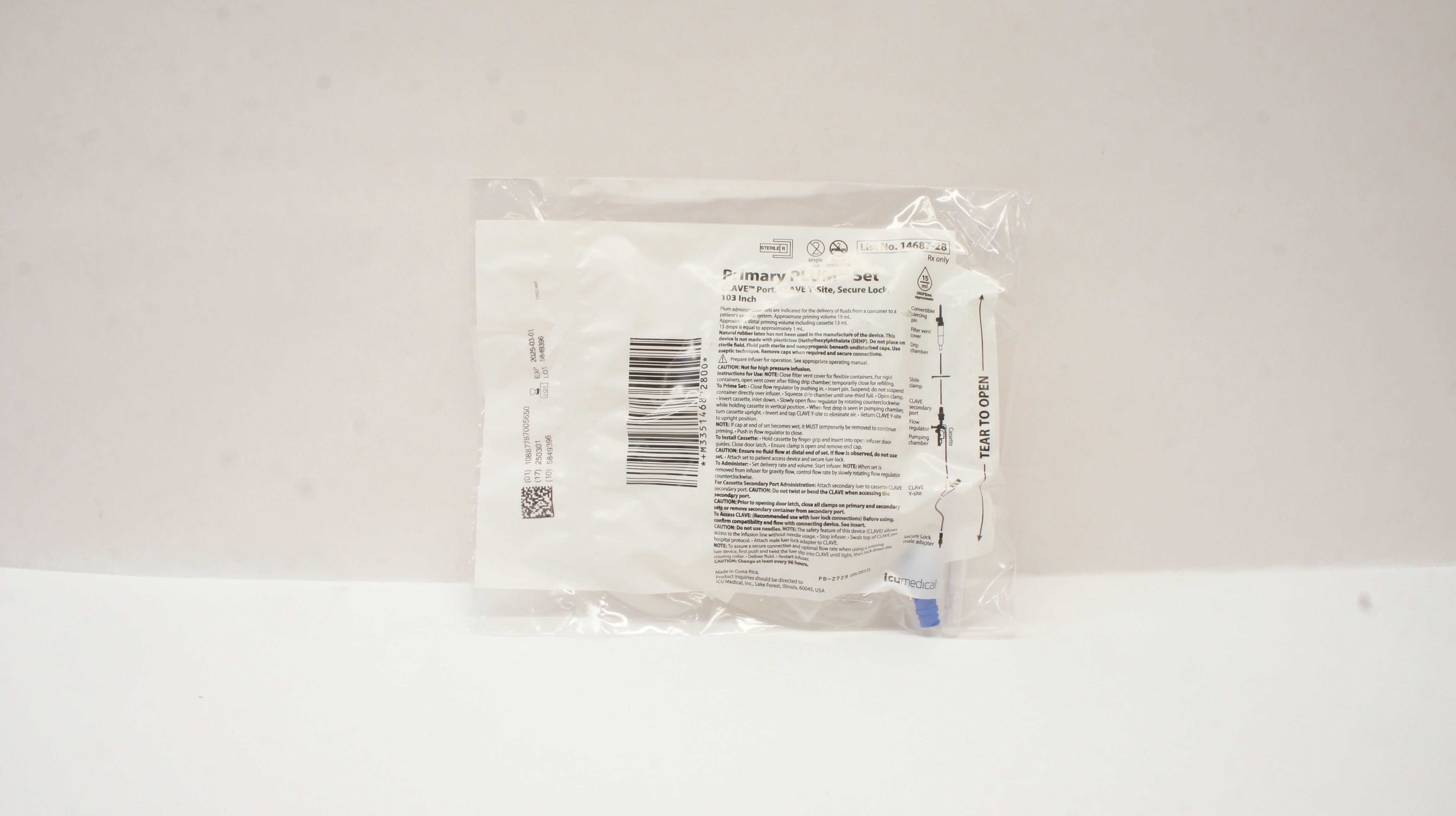ICU Medical 14687-28 Primary Plum Set Clave Port Y-Site 103inch