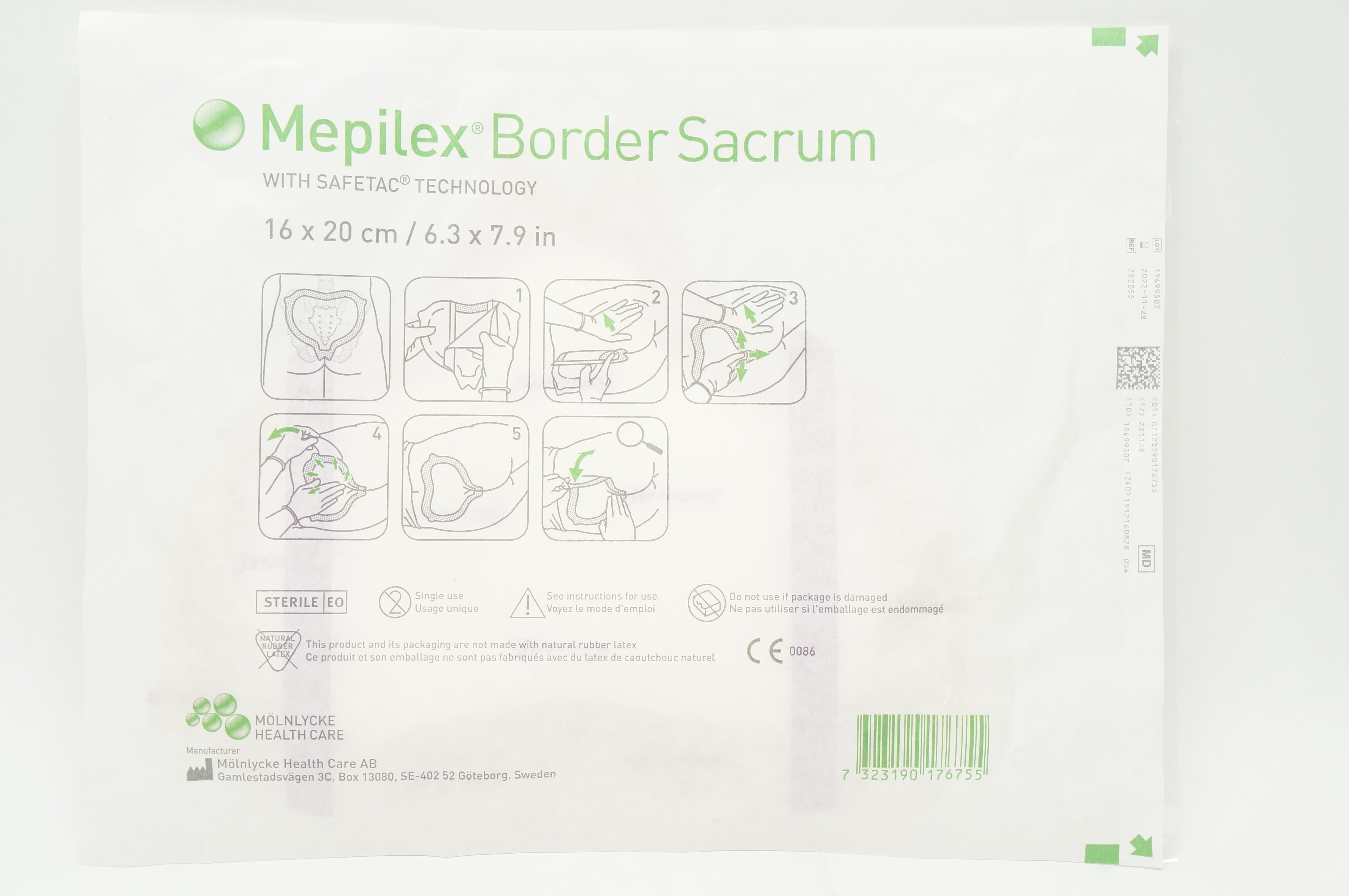 Molnlycke Health Care 282055 Mepilex Border Sacrum 6.3 x 7.9inch