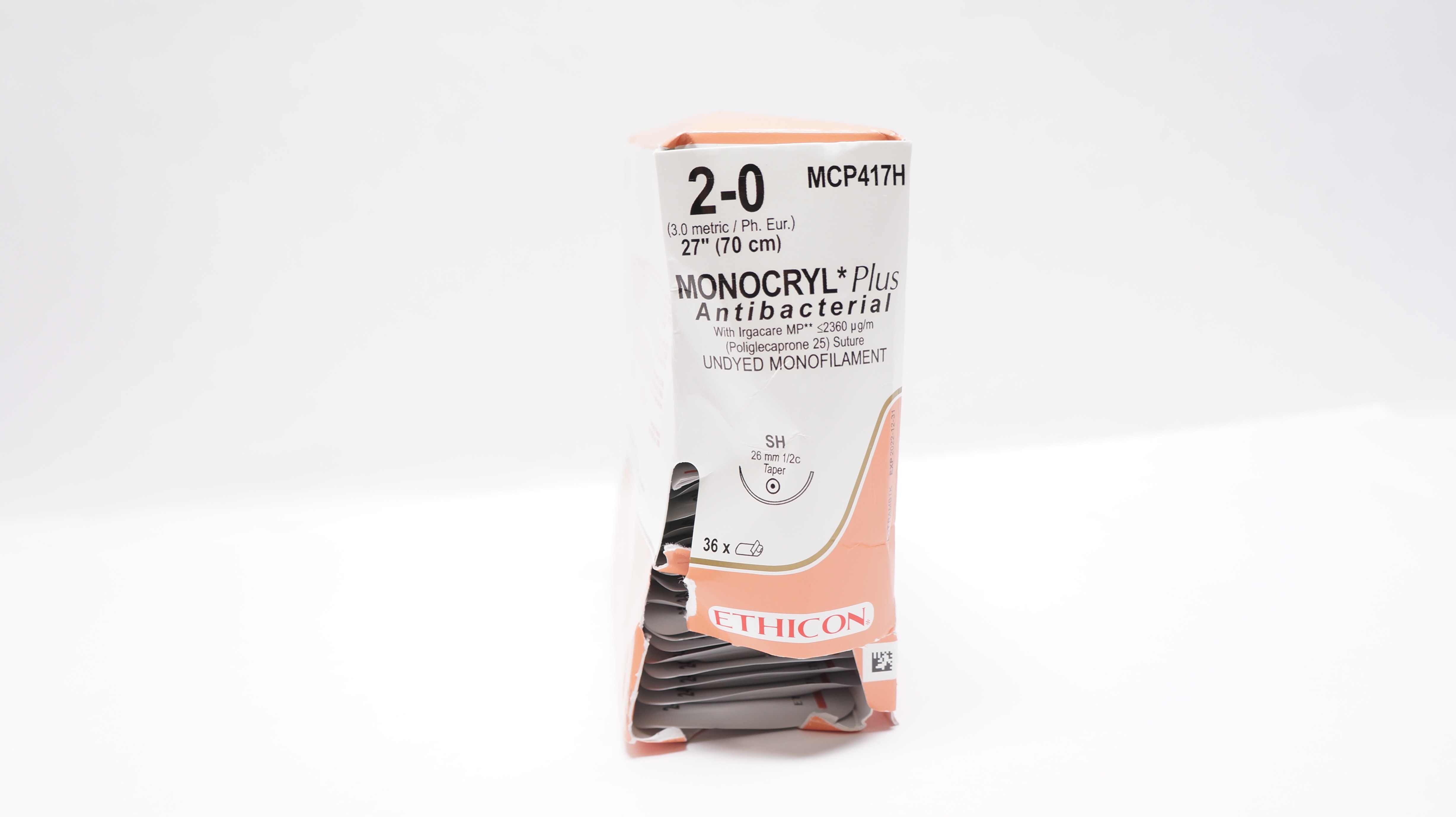 Ethicon MCP417H 2-0 Monocryl Plus, SH,  26mm 1/2c Taper, 27inch - Box of 30 (x)