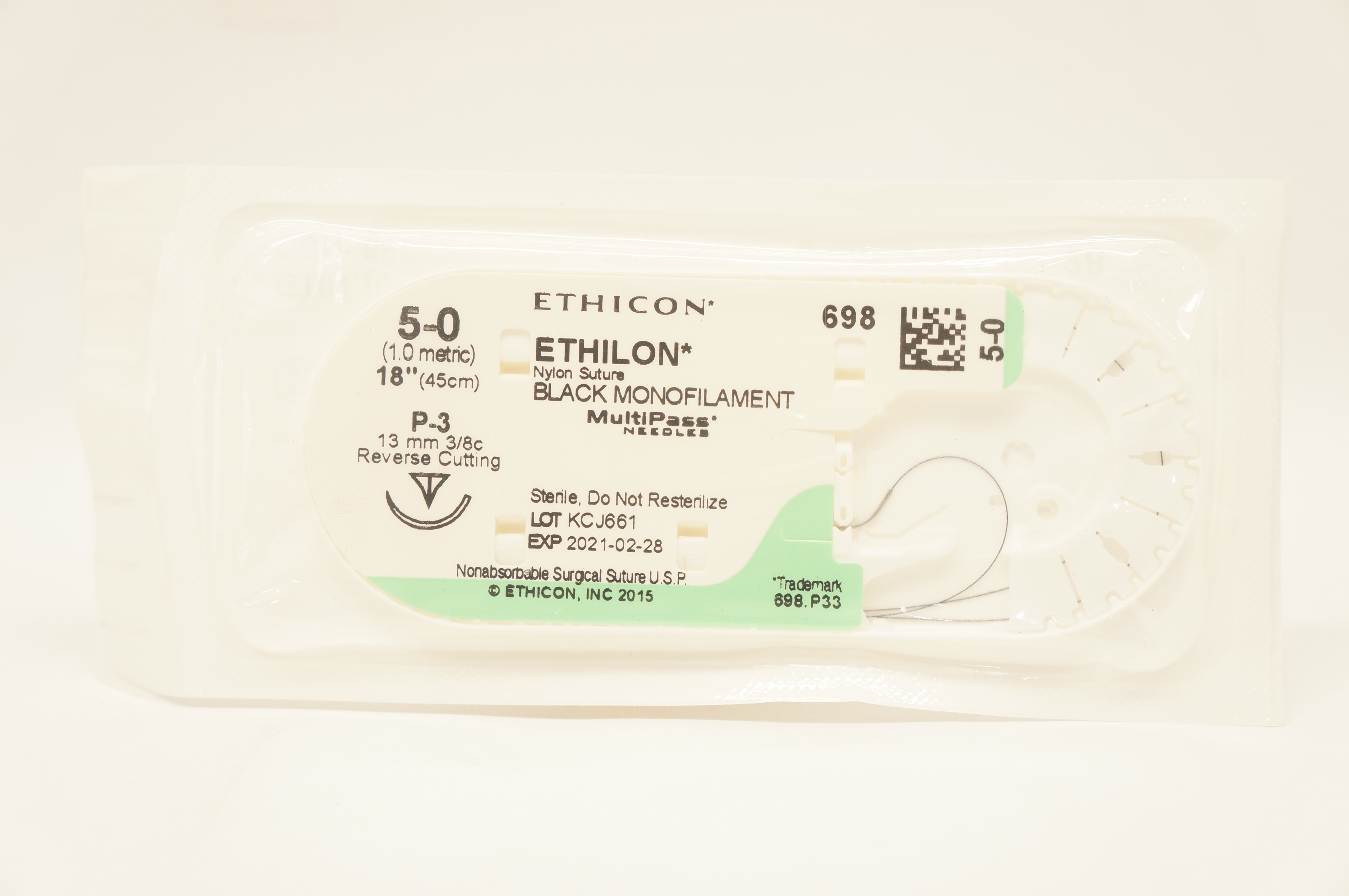 Ethicon 698 5-0 Ethilon Nylon Stre P-3 13mm 3/8c Reverse Cutting 18inch (x)