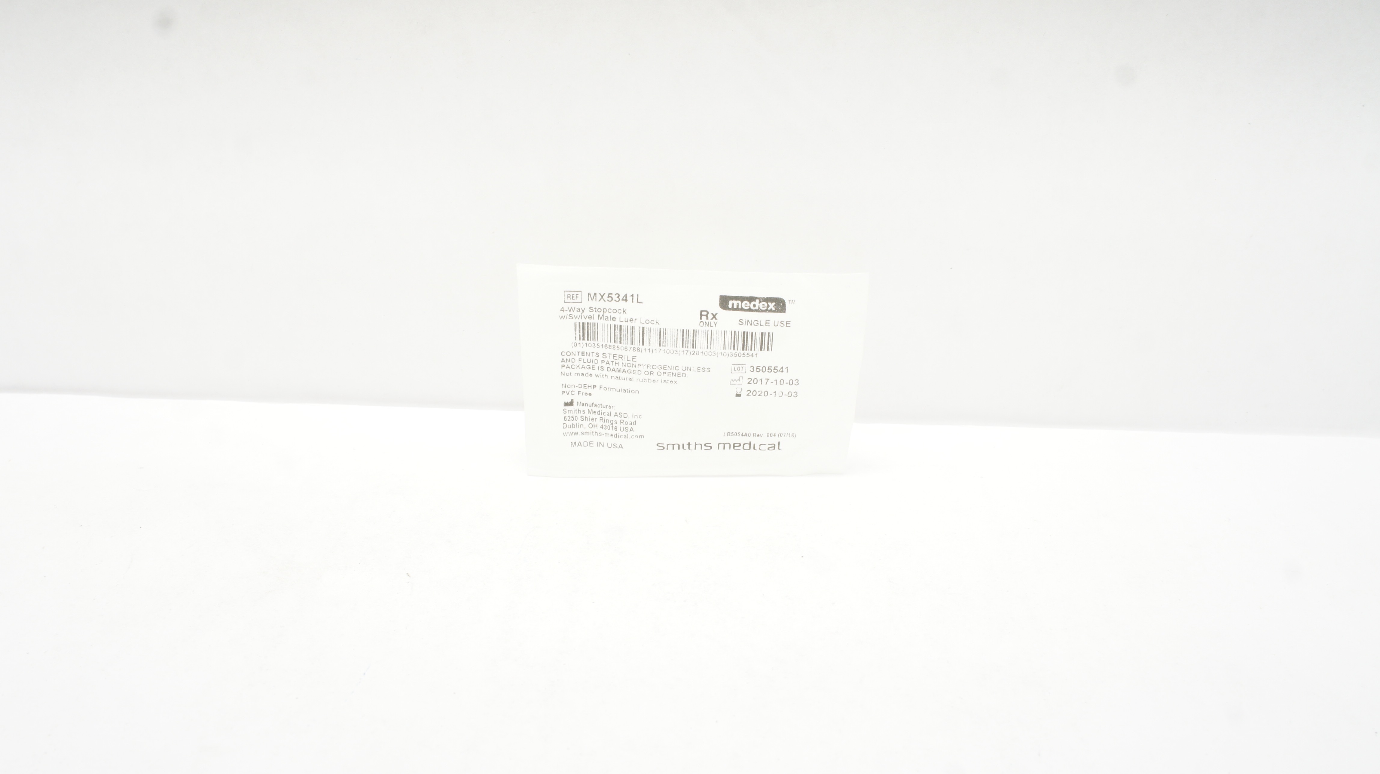 Smiths Medical MX5341L 4-Way Stopcock w/Swivel Male Luer Lock (x)