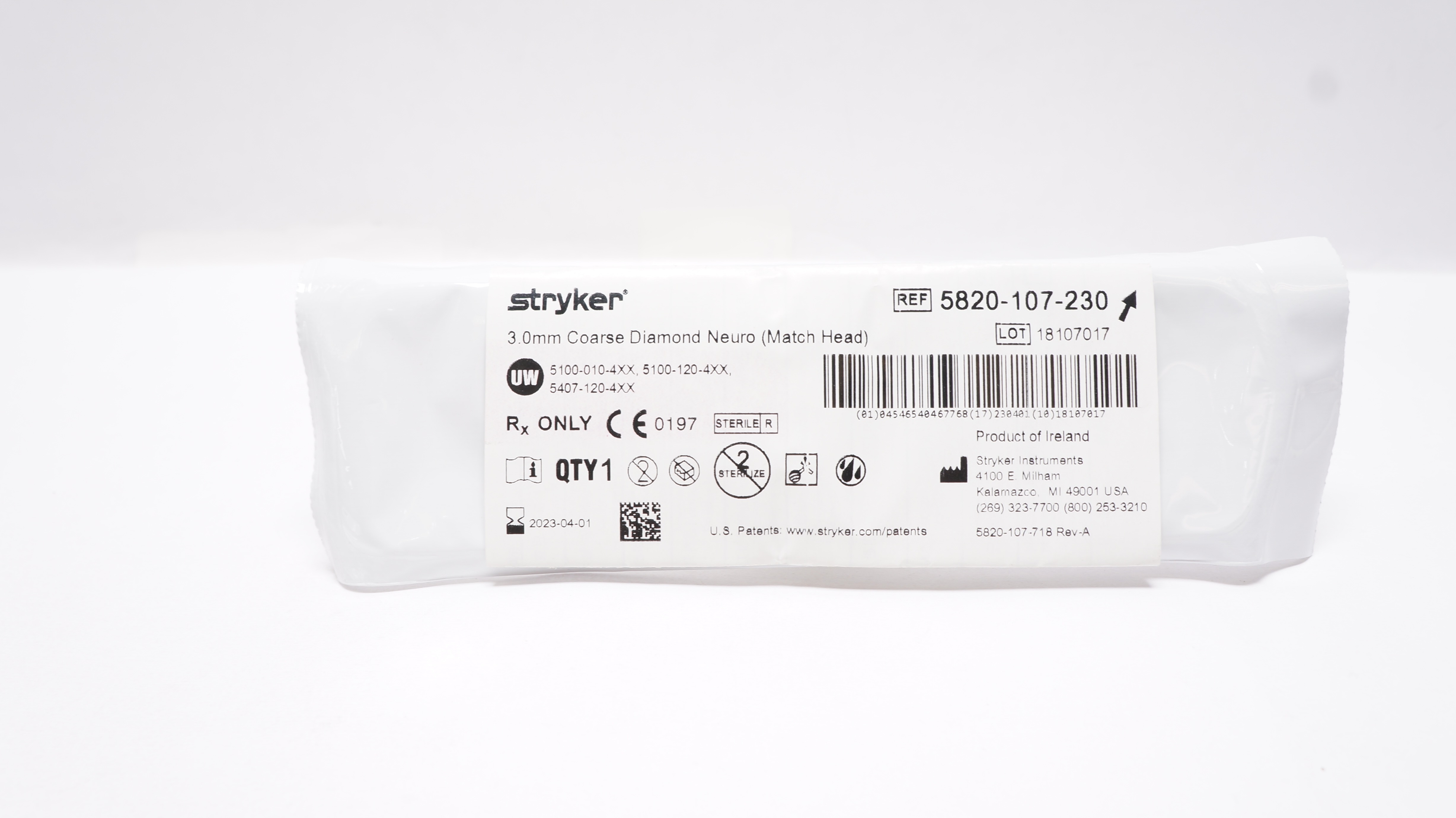 Stryker 5820-107-230 3.0mm x 3.8mm Diamond Neuro Drill Coarse (x)