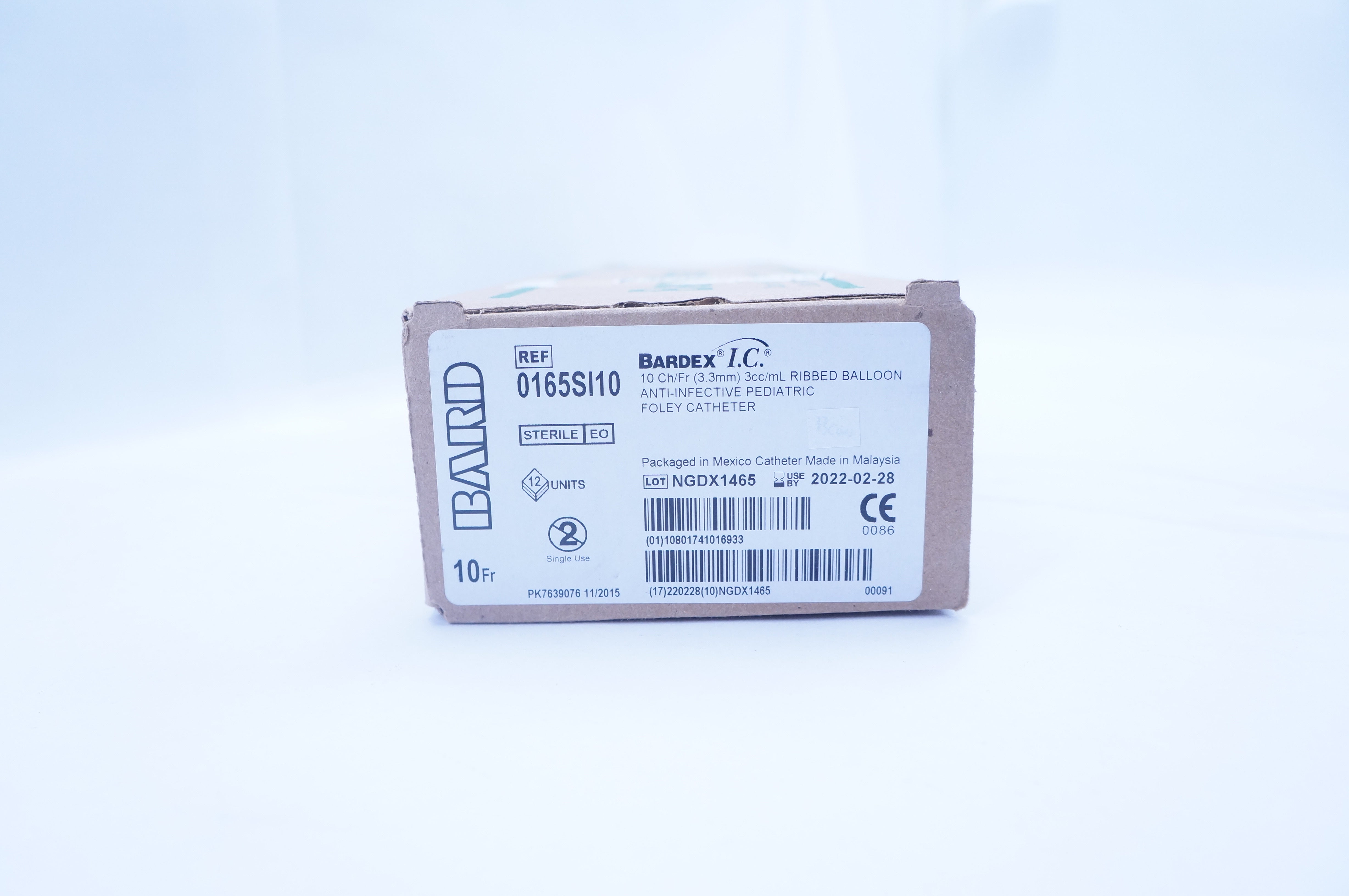 Bard 0165SI10 10Ch/Fr 3cc/mL Ribbed Balloon Pediatric Foley Cath. - Box of 12