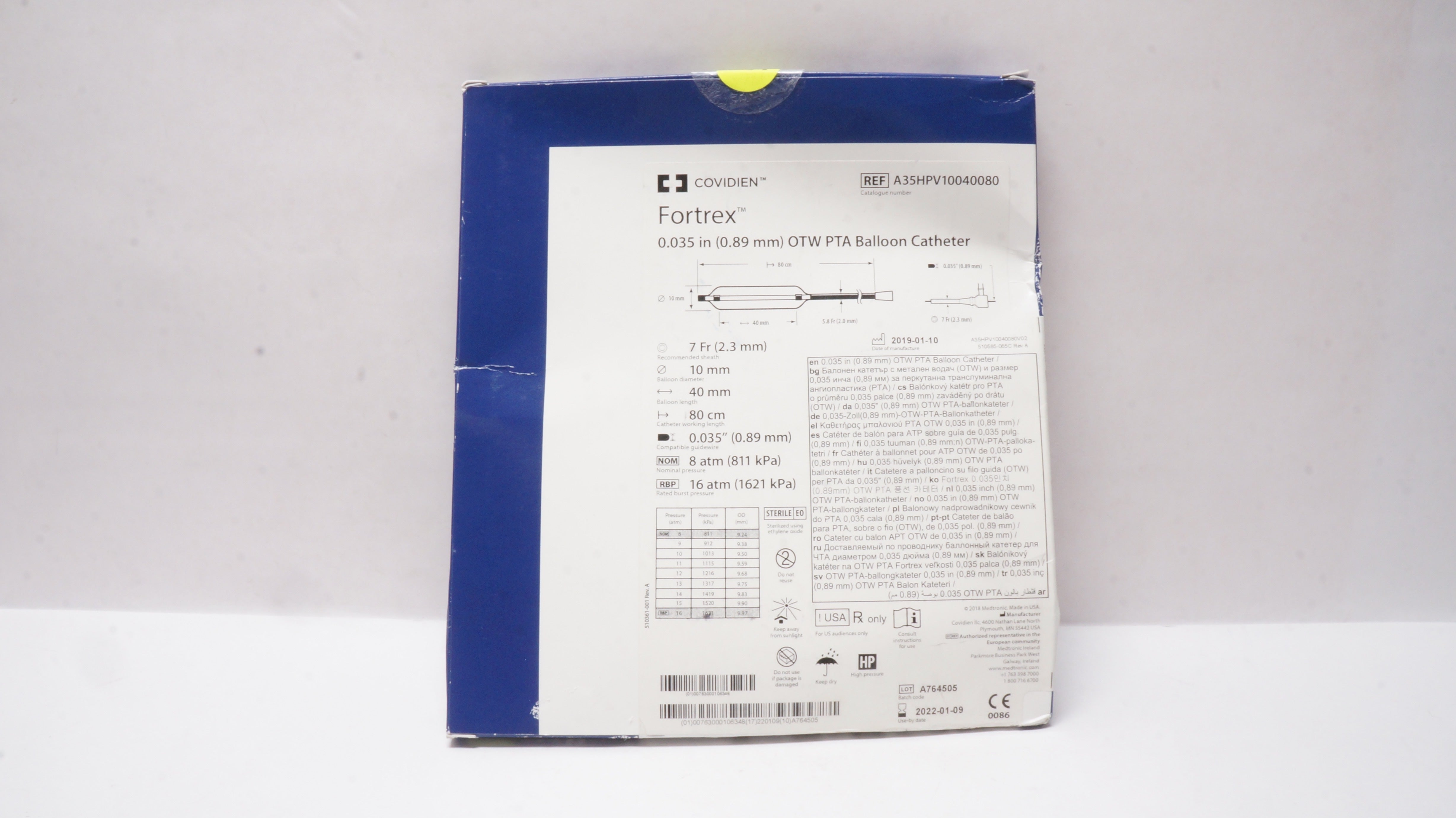 Covidien A35HPV10040080 Fortex OTW Balloon Cath. 0.035inch x 10 x 40mm x 80cm(x)