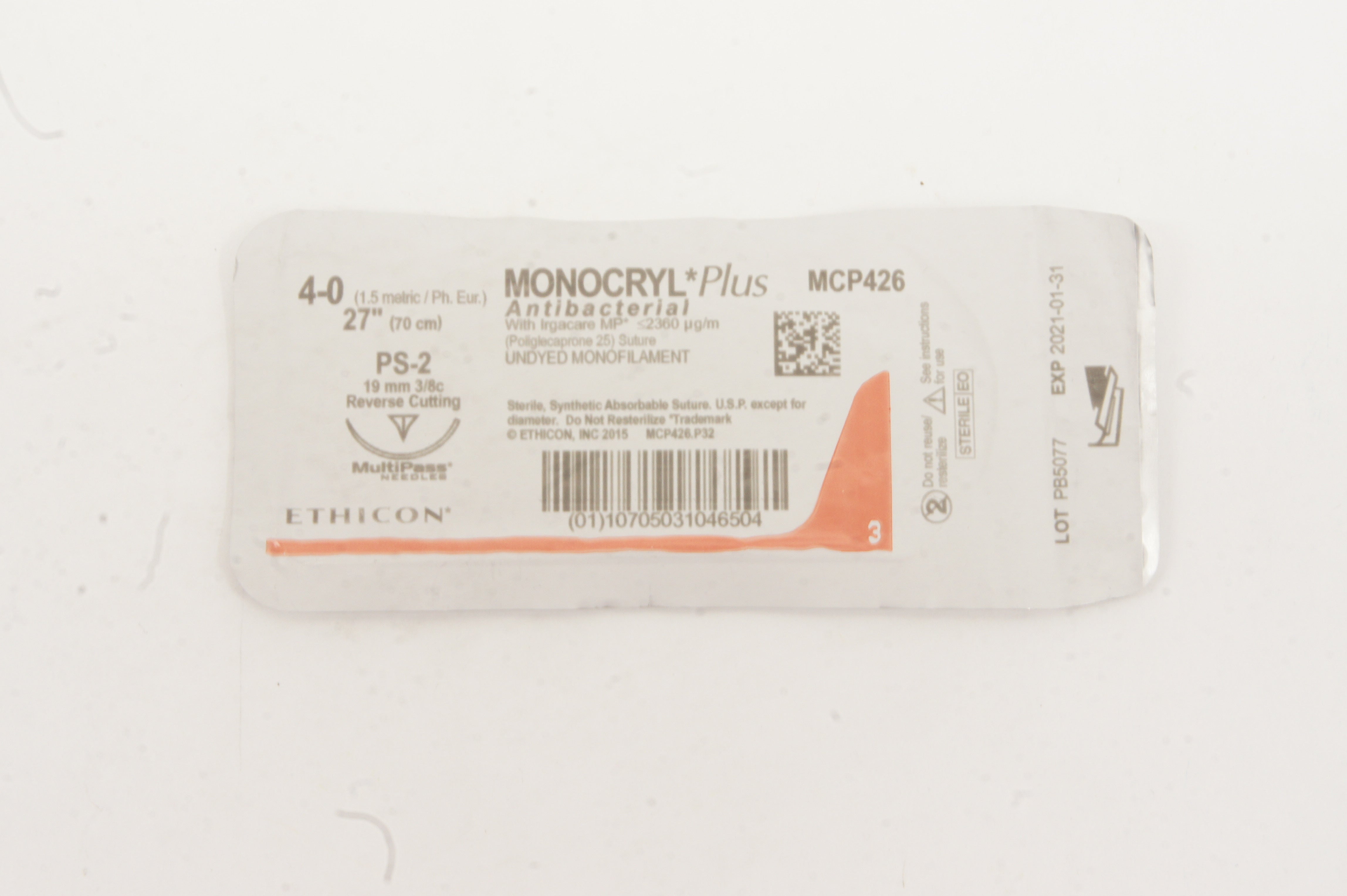 Ethicon MCP426 4-0 MONOCRYL Plus, Reverse Cutting, PS-2, 27inch (x)