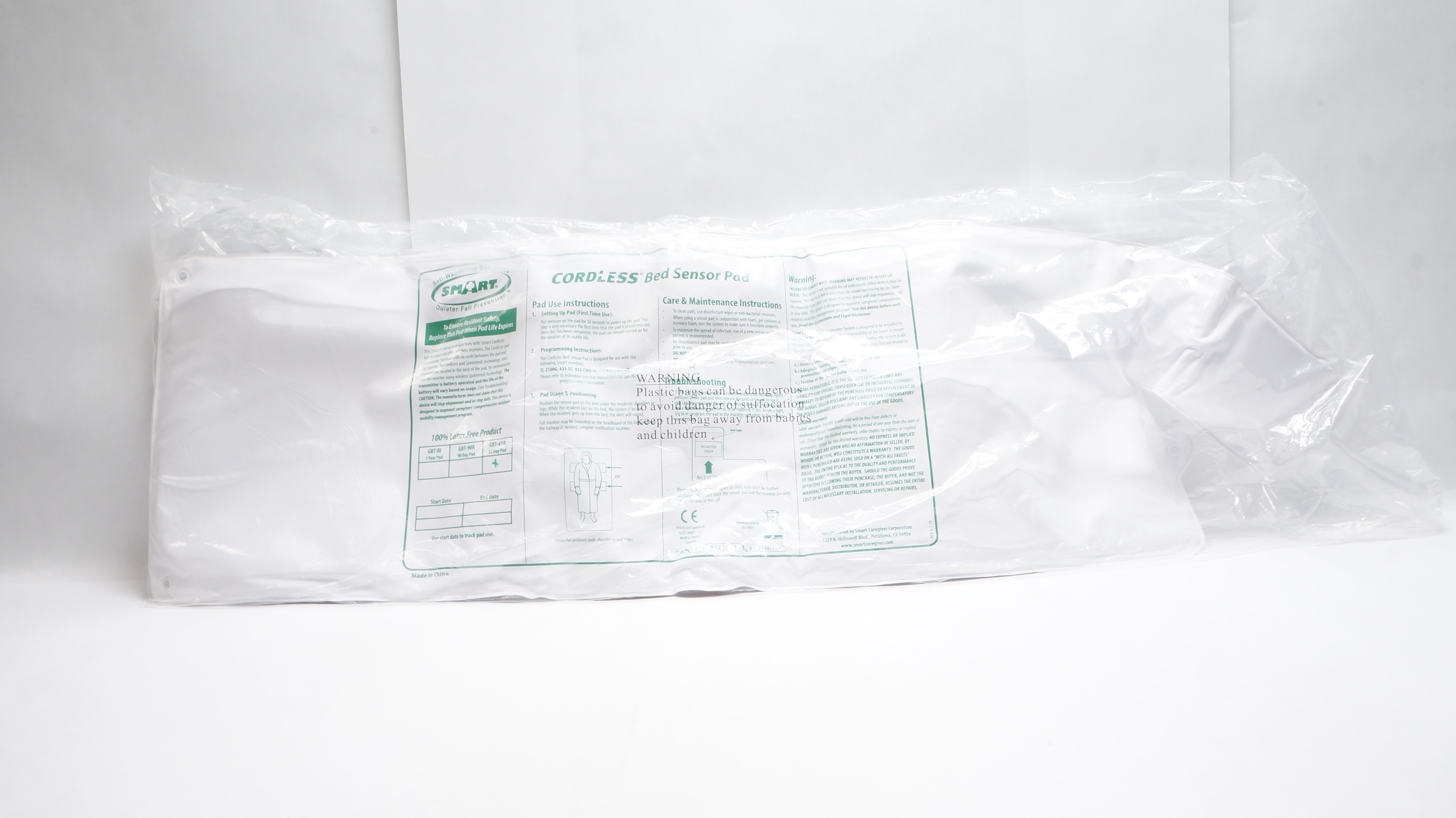 Smart Caregiver GBT-45R Cordless Bed Sensor Pad, 45 Day Pad Life