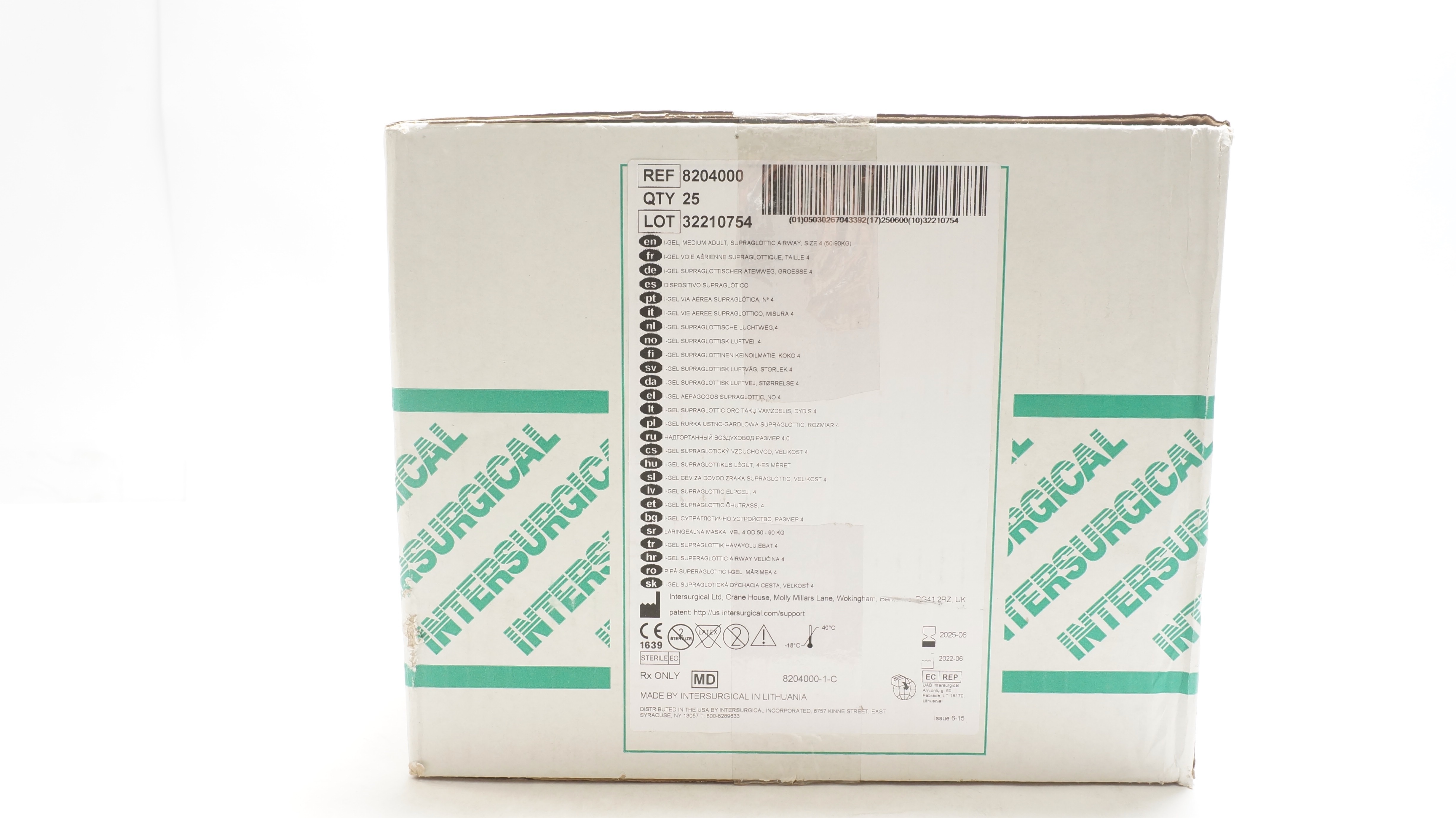 Intersurgical 8204000 I-Gel Supraglottic Airway 50 - 90kg, Size 4 - Box of 25
