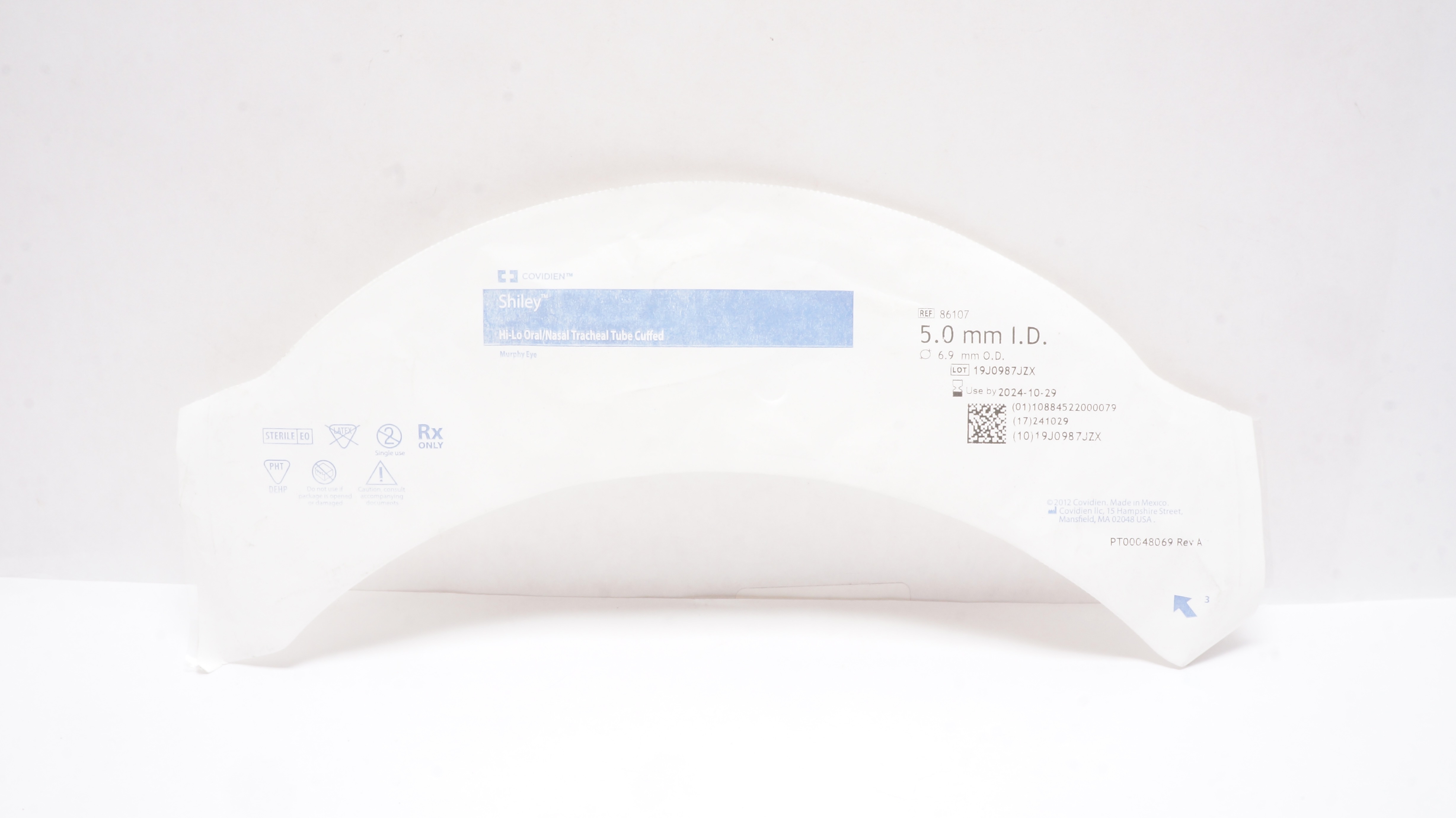 Covidien 86107 Shiley Hi-Lo Oral/Nasal Tracheal Tube Cuffed 5.0 ID x 6.9mm OD