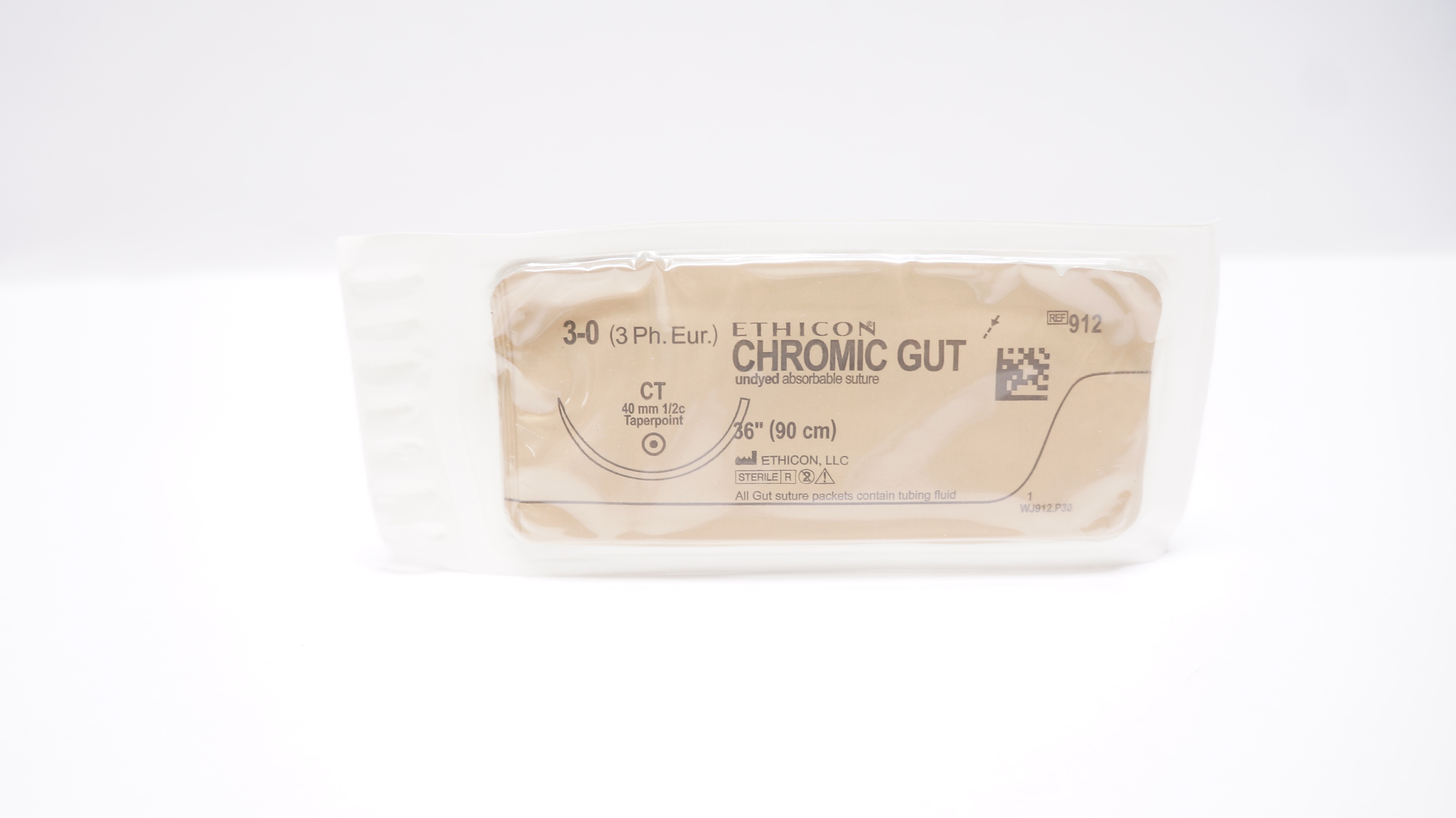 Ethicon 912 3-0 CHROMIC GUT, CT 40mm 1/2c Taper, 36inch (x)