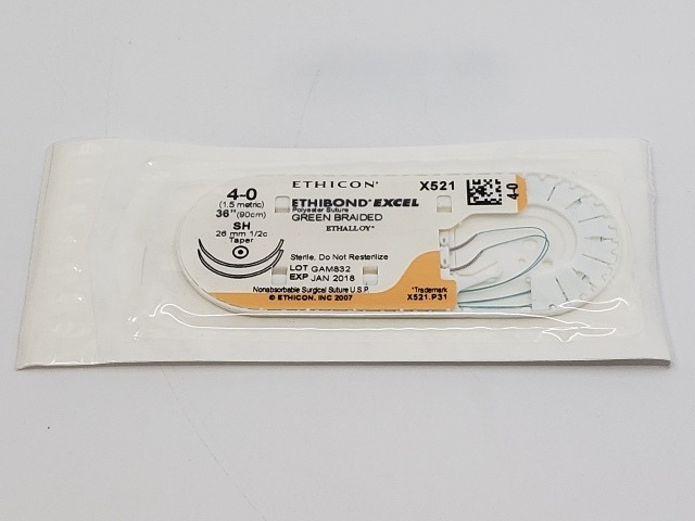 Ethicon X521 4-0 ETHIBOND EXCEL, SH, 26mm 1/2c, 36in. (x)