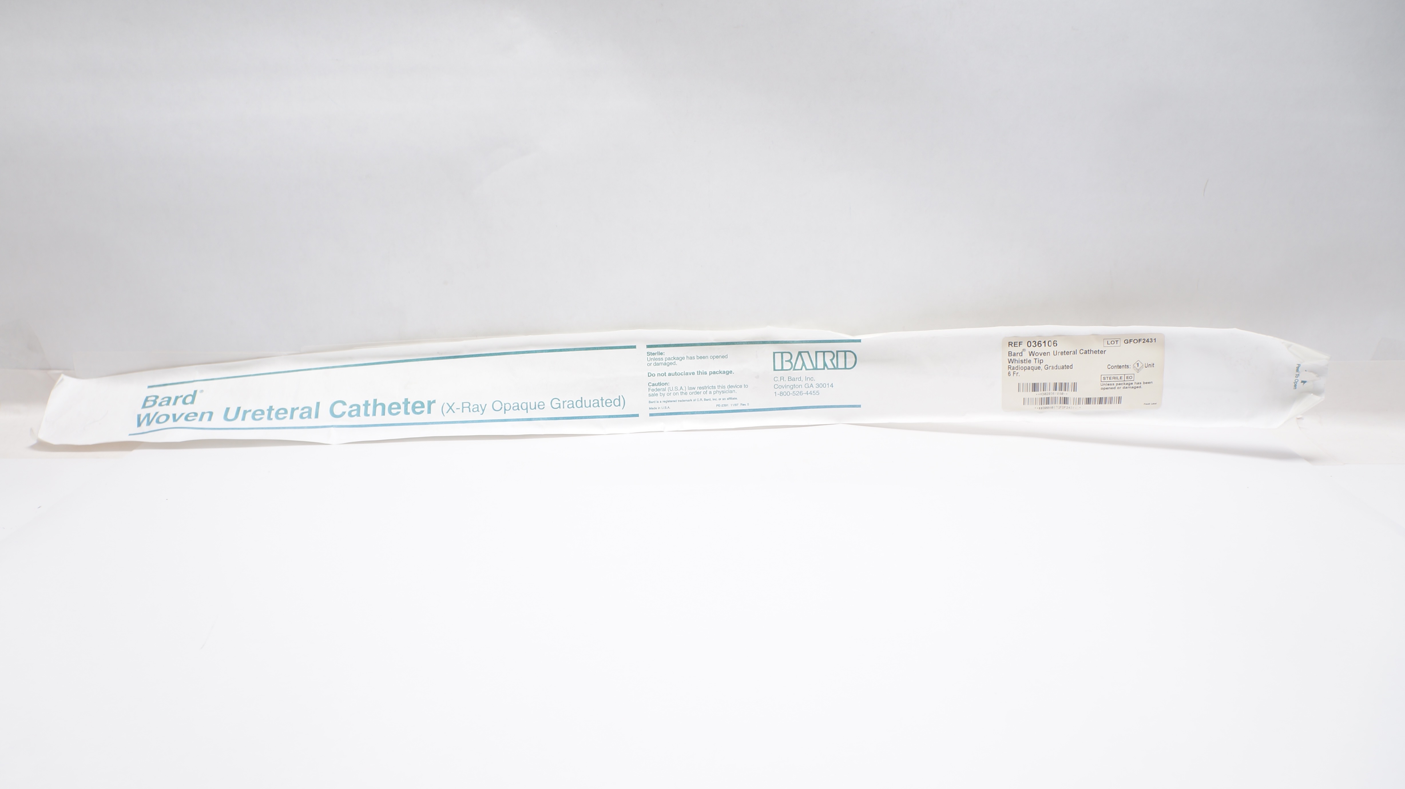 Bard 036106 Woven Ureteral Cath. Whistle Tip Radiopaque Graduated 6Fr