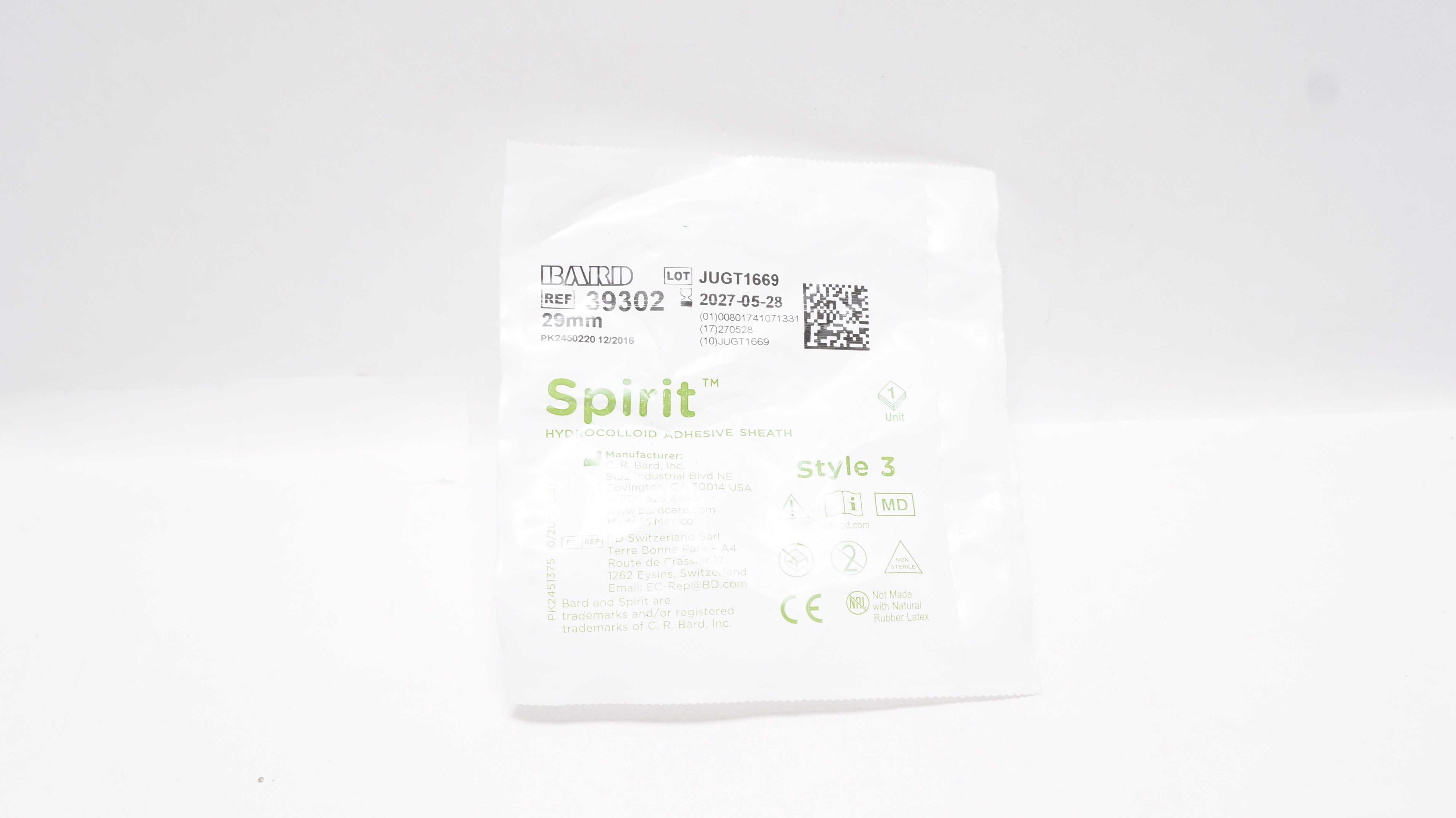 Bard 39302 Spirit Hydrocolloid Adhesive Sheath Style 3, 29 mm