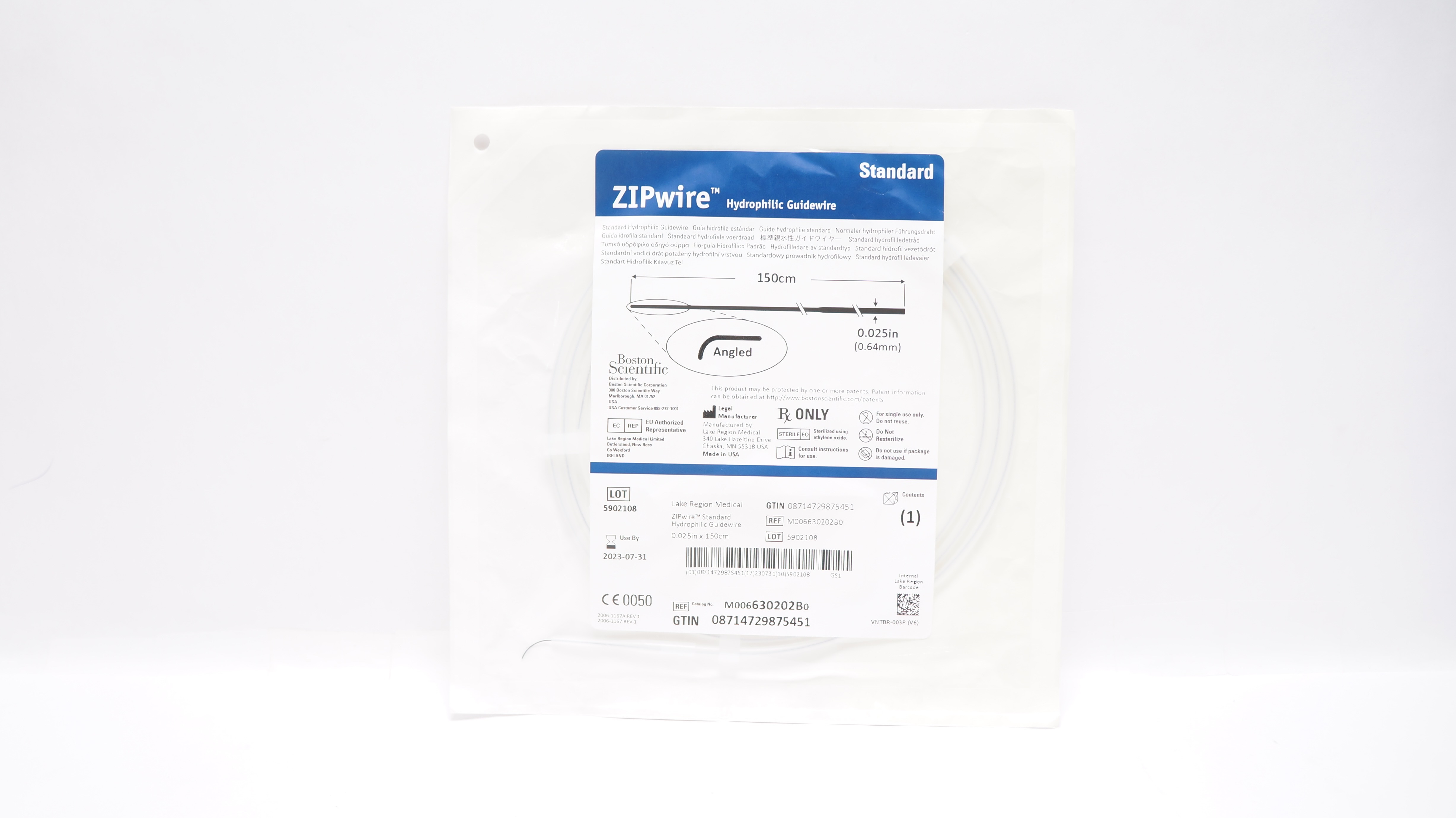 Boston Scientific 630202B ZIPwire Hydrophilic Guidewire 0.025inch x 150cm (x)