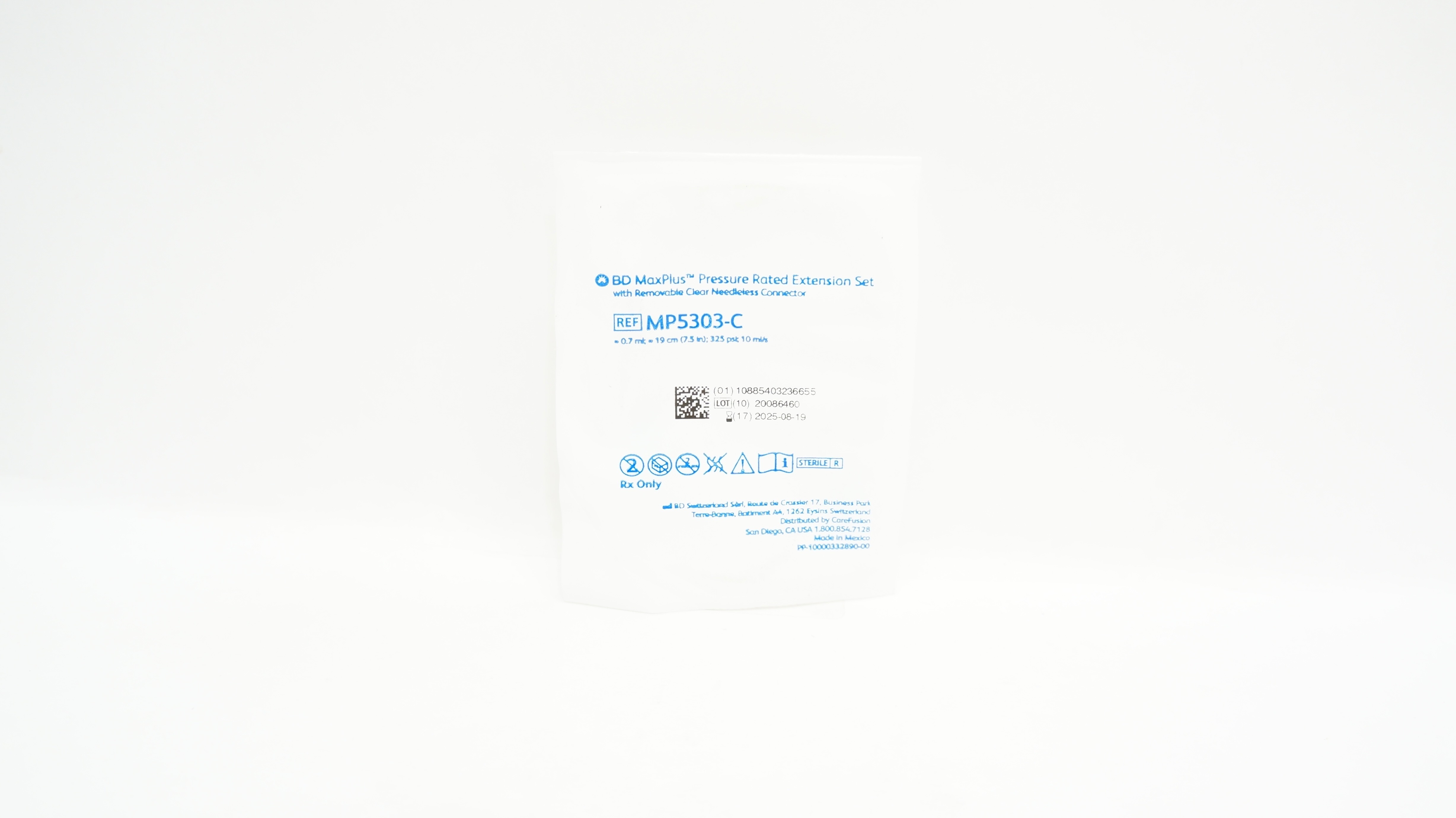 BD MP5303-C MaxPlus Pressure Rated Extension Set 0.7ml, 7.5inch, 325psi, 10ml/s