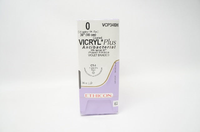 Ethicon VCP346H 0 Vicryl Plus Stre CT-1 36mm 1/2c Taper 36in.- Box of 36