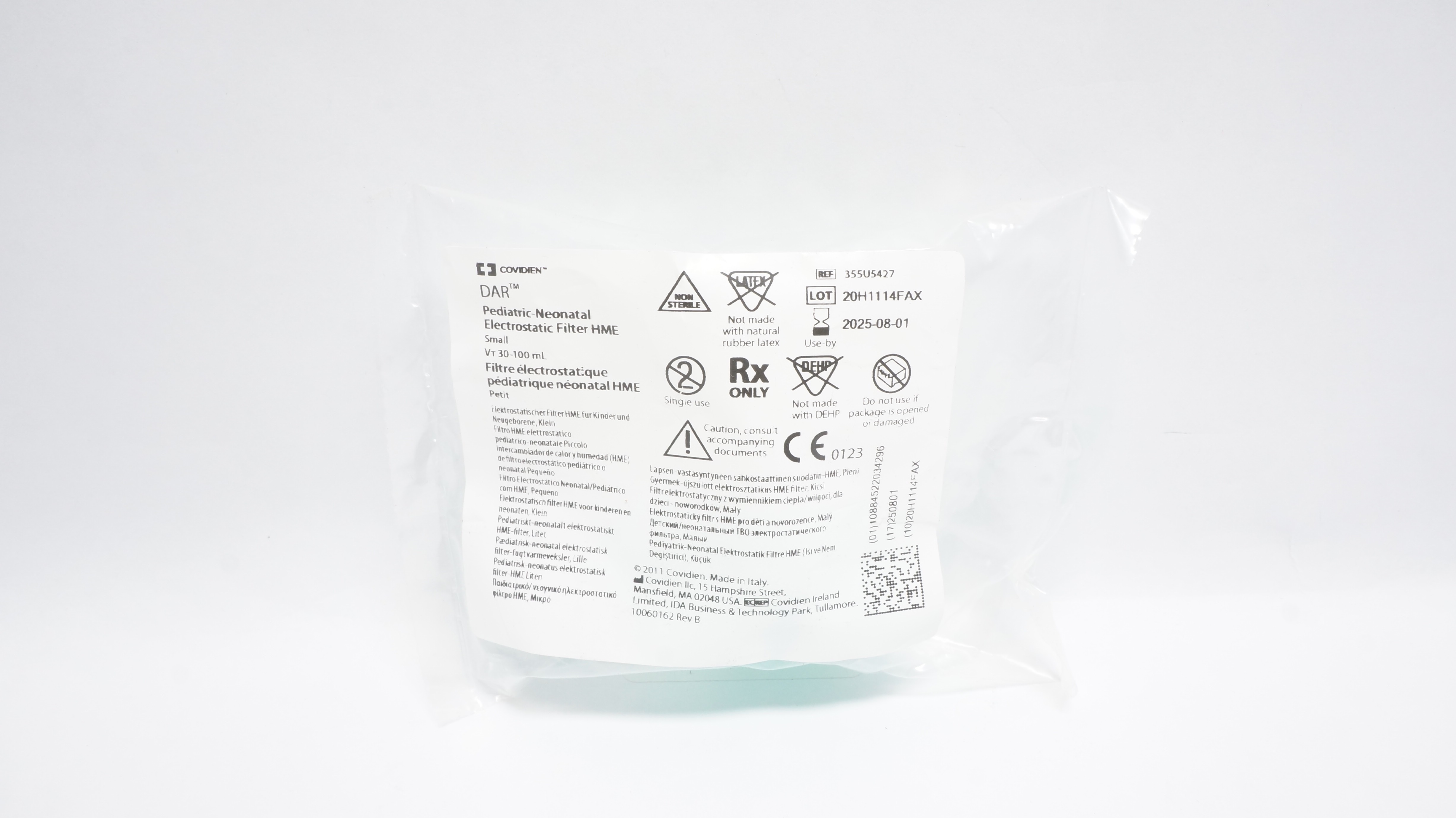 Covidien 55U5427 DAR Pediatric-Neonatal Electrostatic Filter HME, Small (x)
