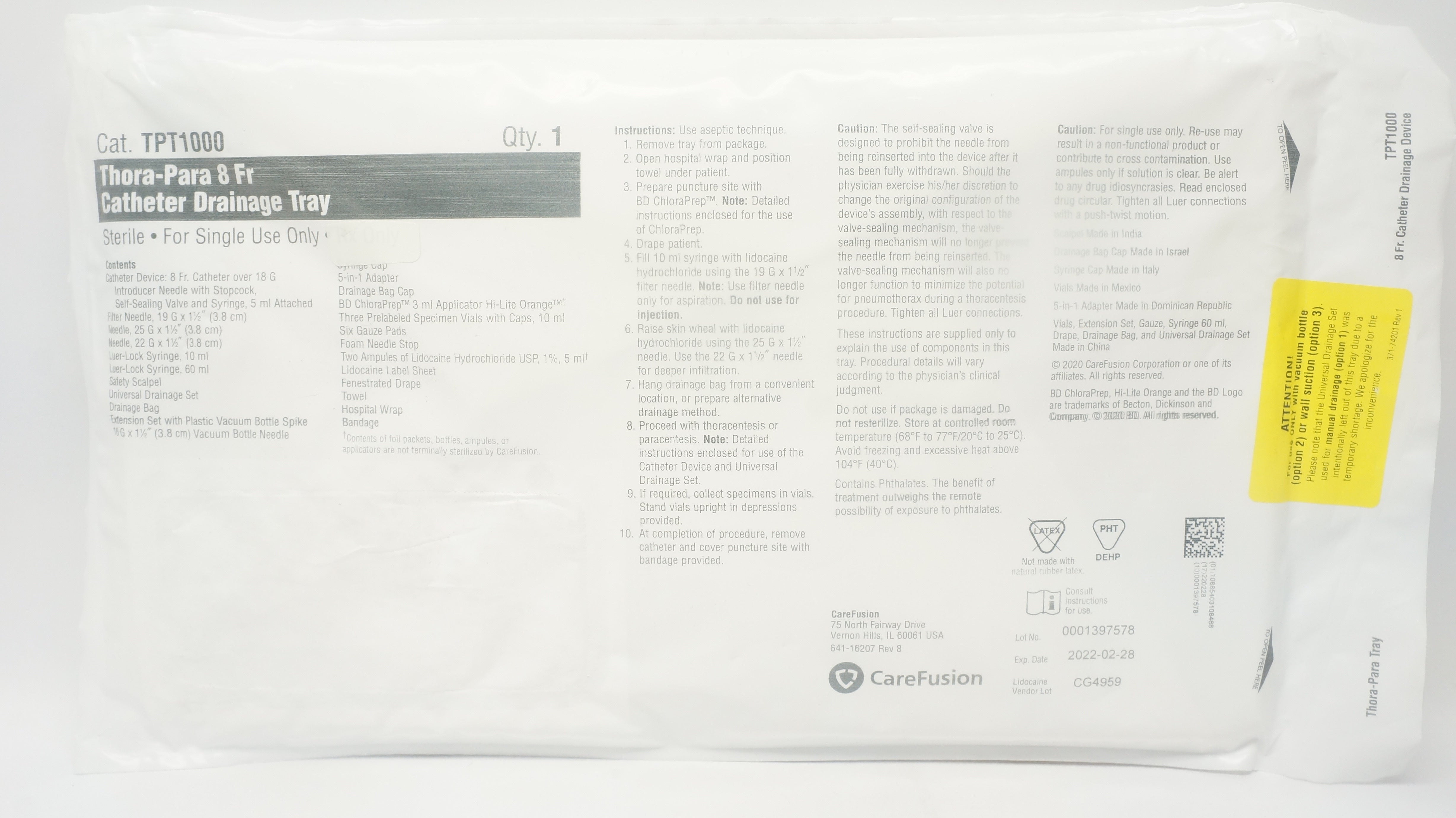 CareFusion TPT1000 Thora-Para Cath. Drainage Tray 8 Fr