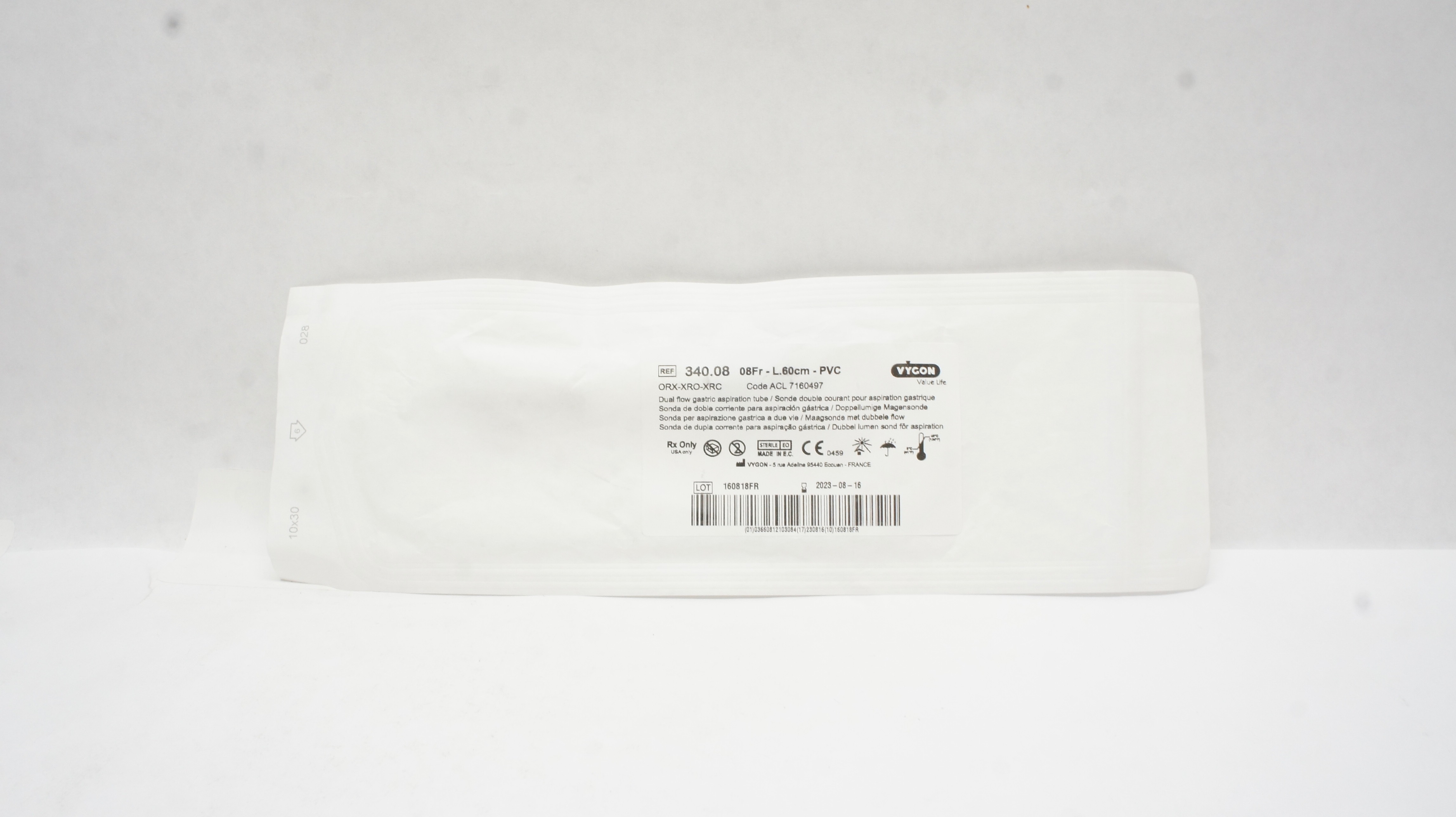 Vygon 340.08 Dual Flow Gastric Aspiration Tube PVC 08Fr x 60cm