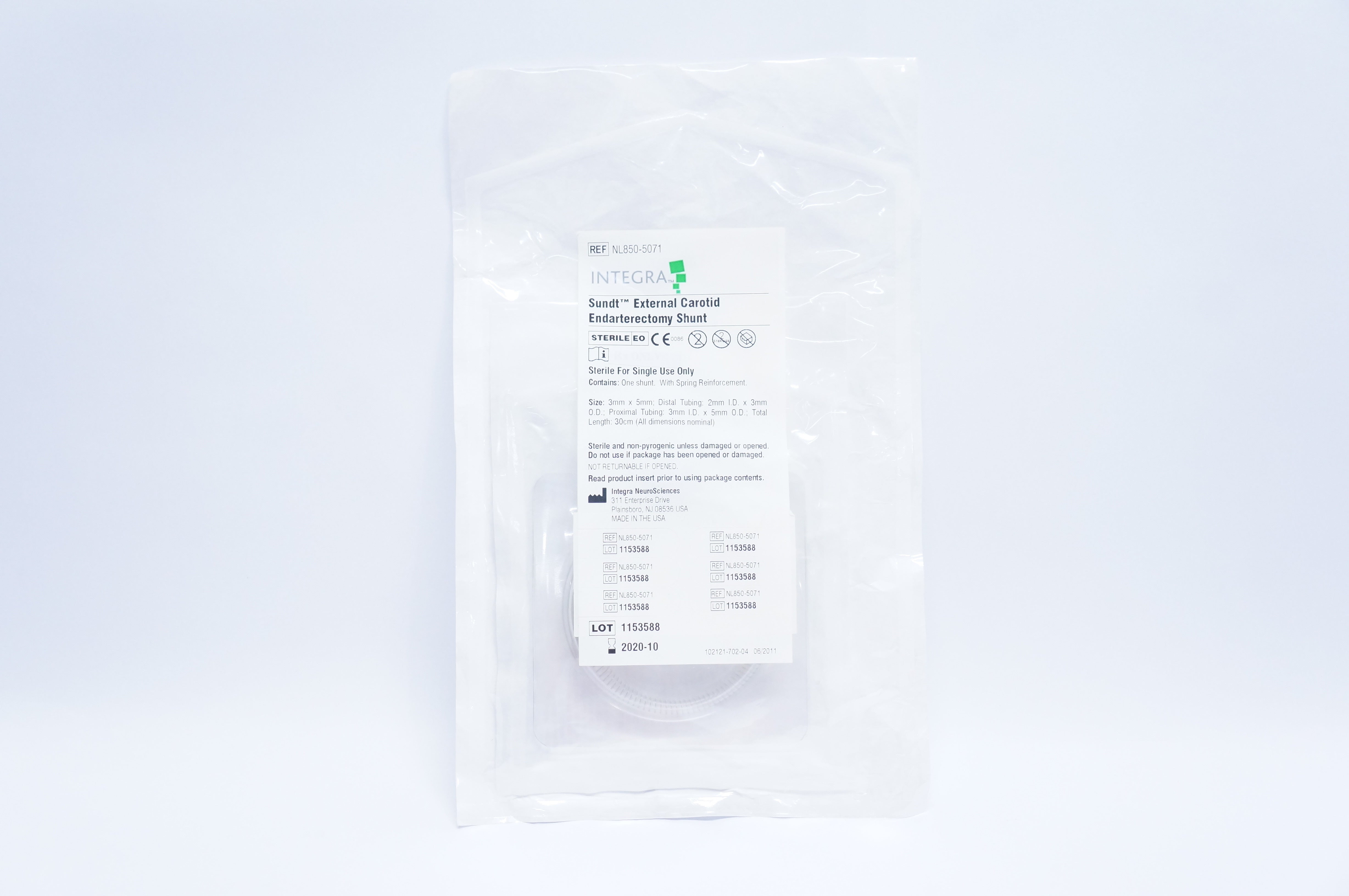 Integra NL850-5071 Sundt External Carotid Endarterectomy Shunt 3mm x 5mm