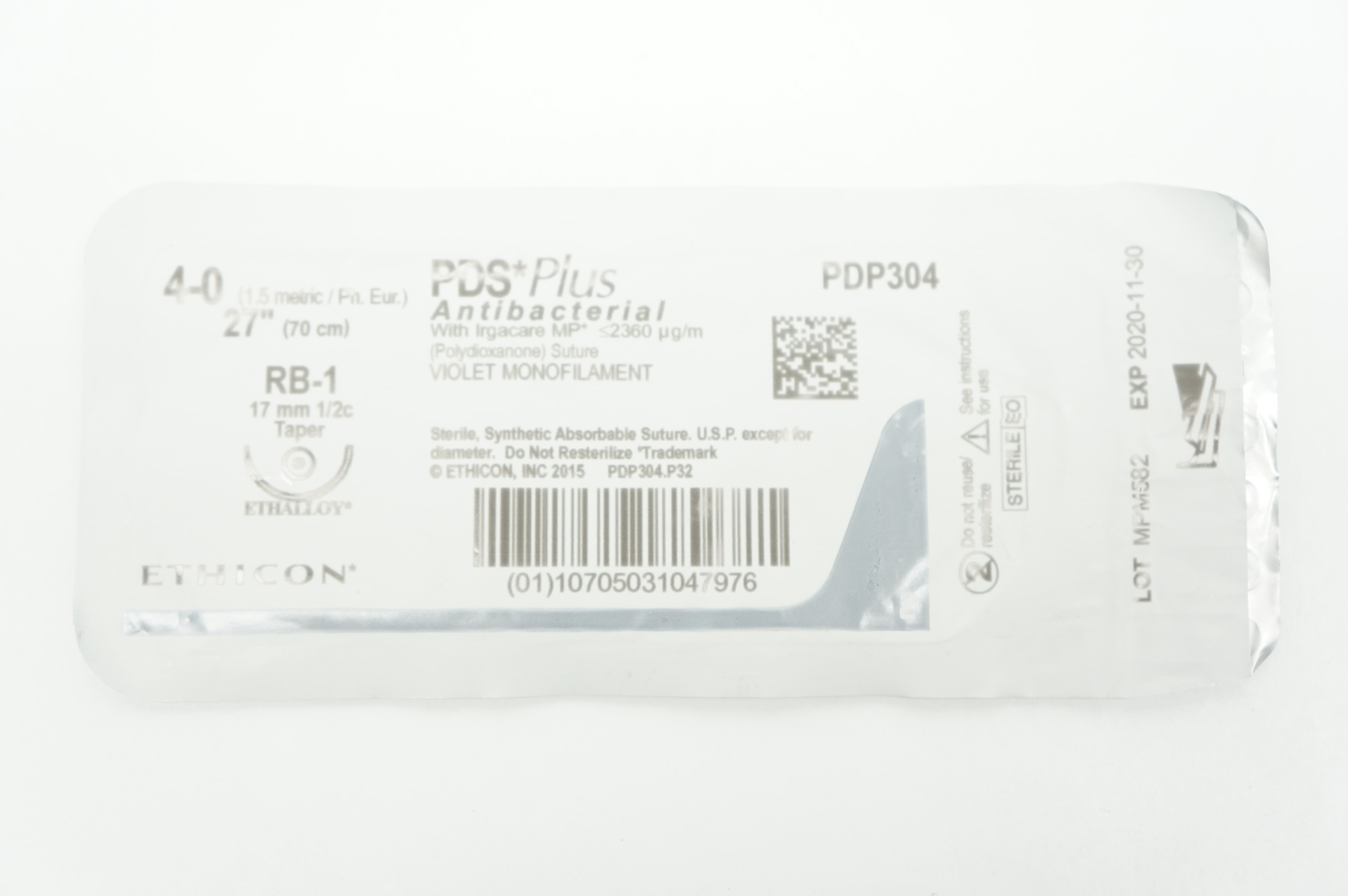 Ethicon PDP304 4-0 PDS Plus RB-1 17mm 1/2c Taper 27inch