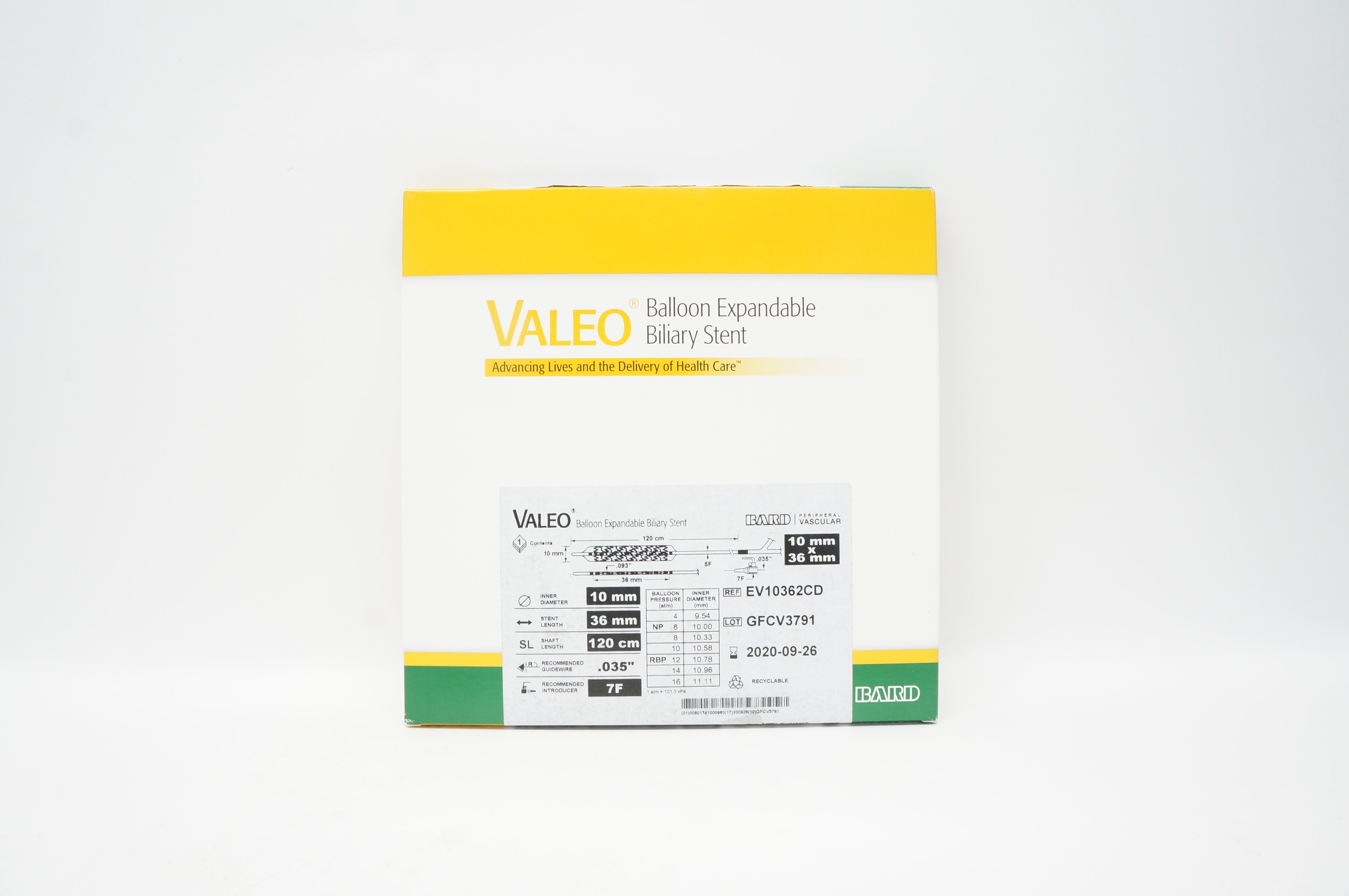 Bard EV10362CD Valeo Balloon Expandable Biliary Stnt 7F 10mm x 36mm x 120cm(x)