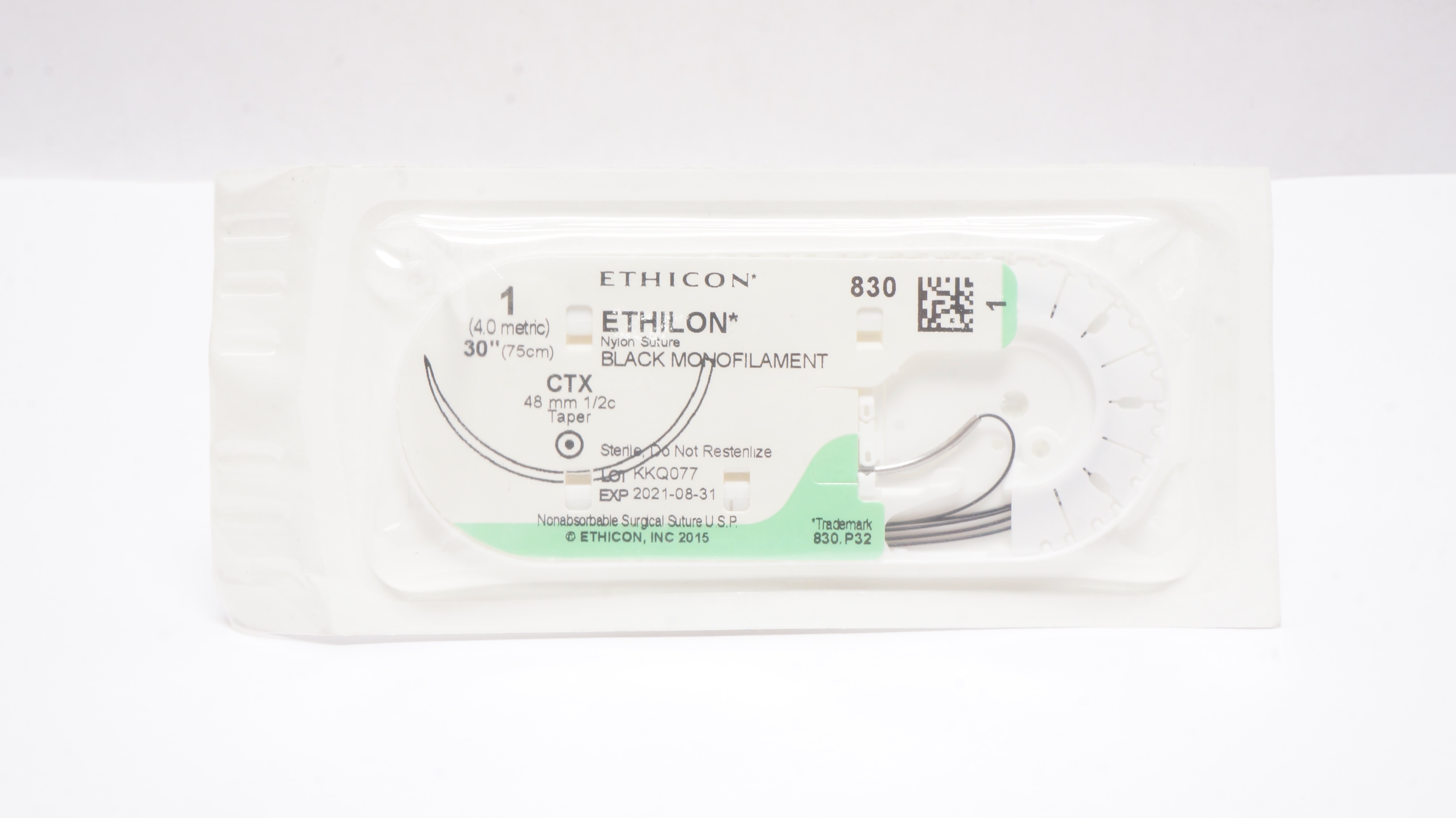 Ethicon 830 Ethilon 1 Black Monofilament CTX 48mm 1/2c Taper 30Inch (x)