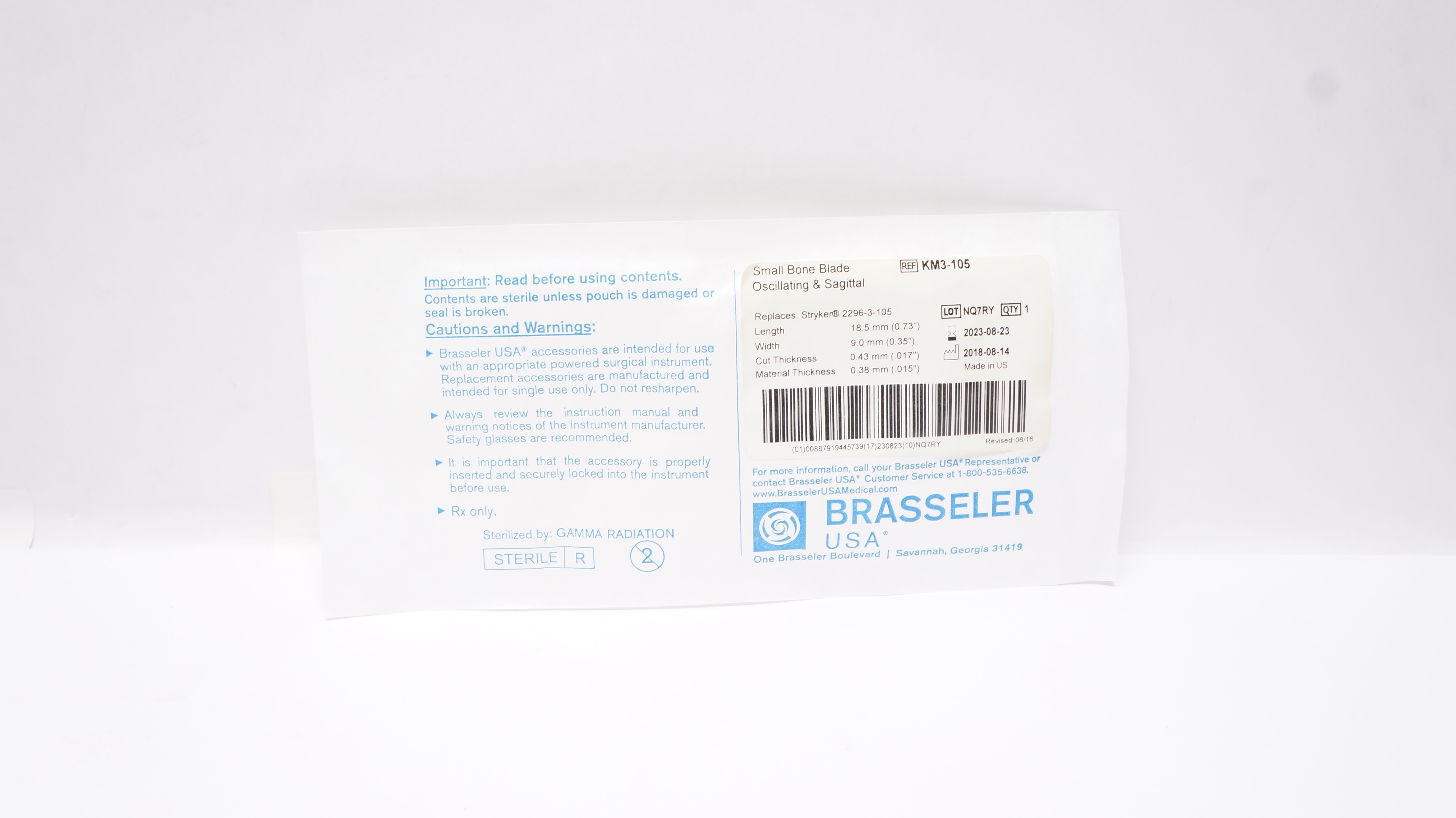 Brasseler KM3-105 Small Bone Blade 0.73 x 0.35 x .017 x .015 inch (x)