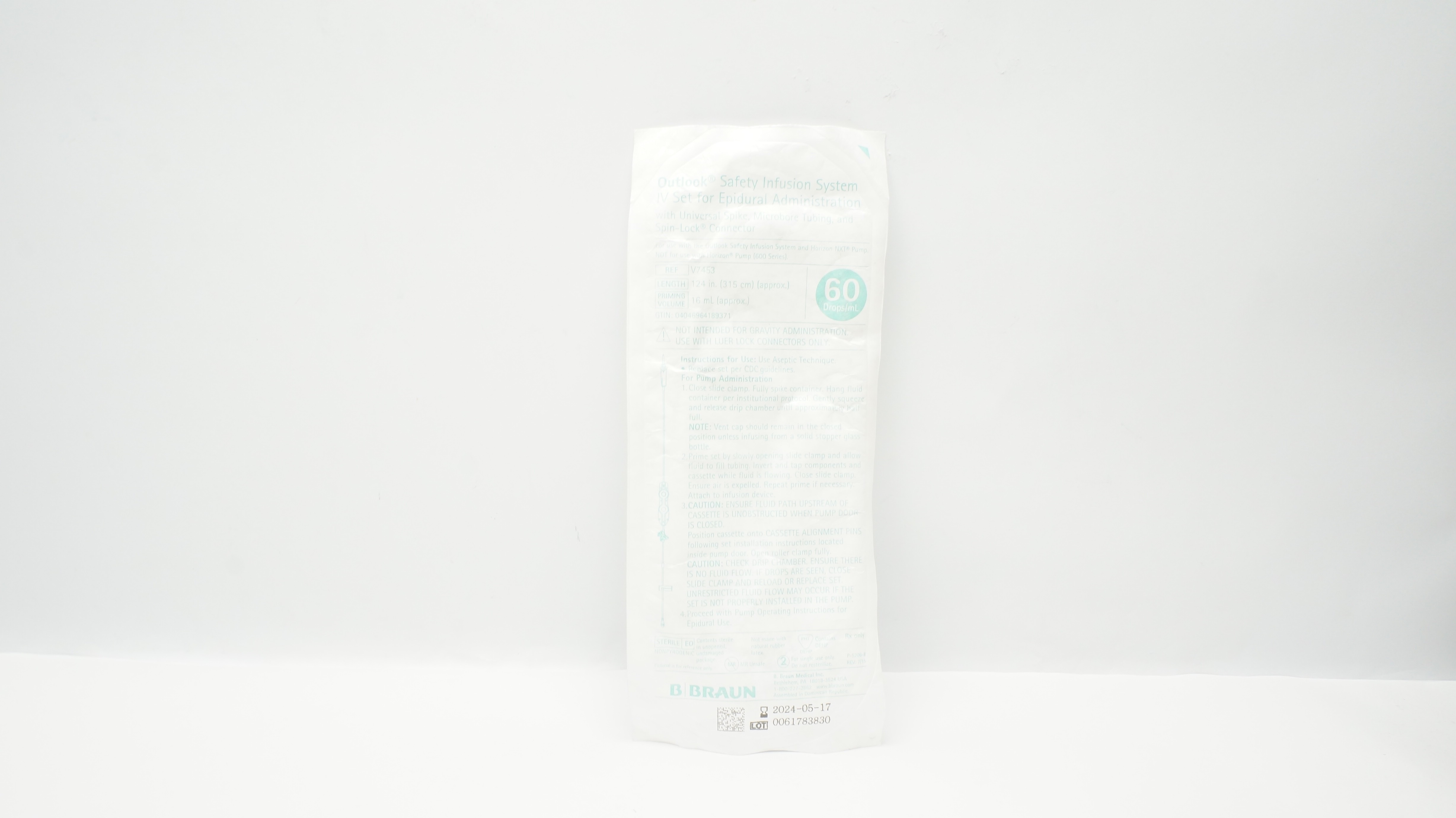 Braun V7453 IV Set for Epidural Administration 124inch x 16mL, 60 Drops/mL (x)