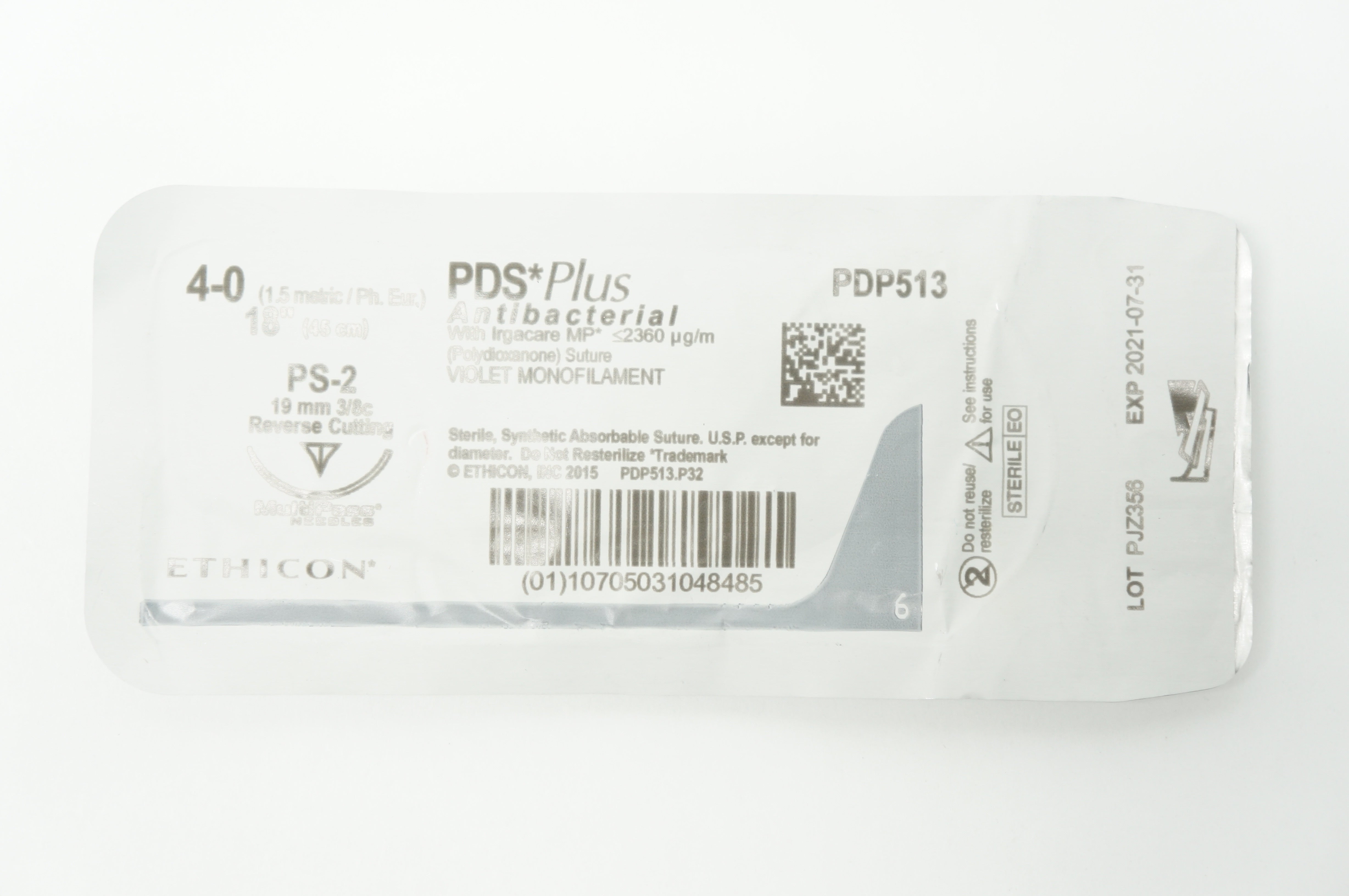 Ethicon PDP513 4-0 PDS PLus PS-2 19mm 3/8c Reverse Cutting 18inch (x)