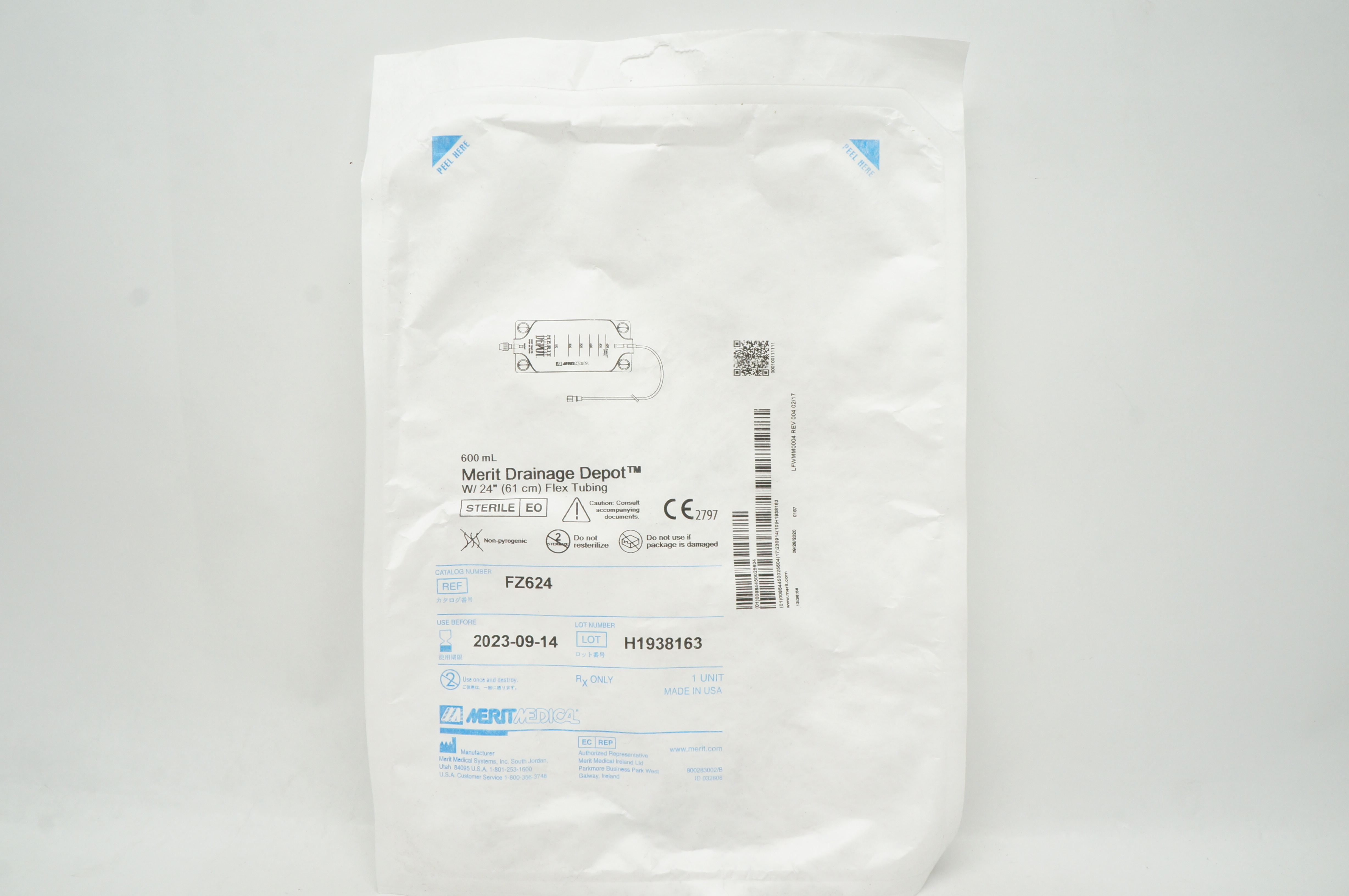 Merit Medical FZ624 Drainage Depot 600ml with 24 inch Flex Tubing