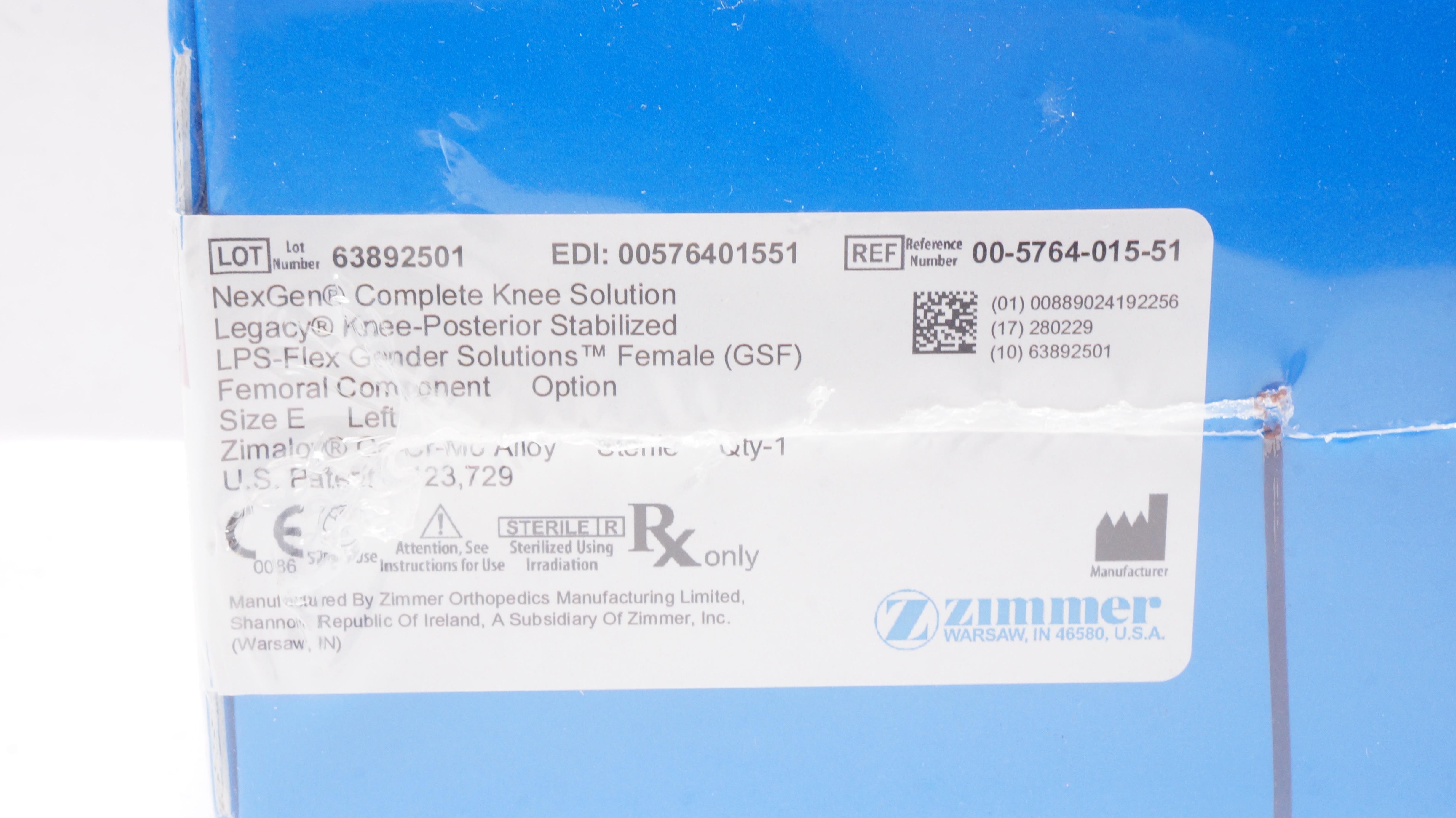 Zimmer 00-5764-015-51 NexGen Complete Knee Solution Femoral