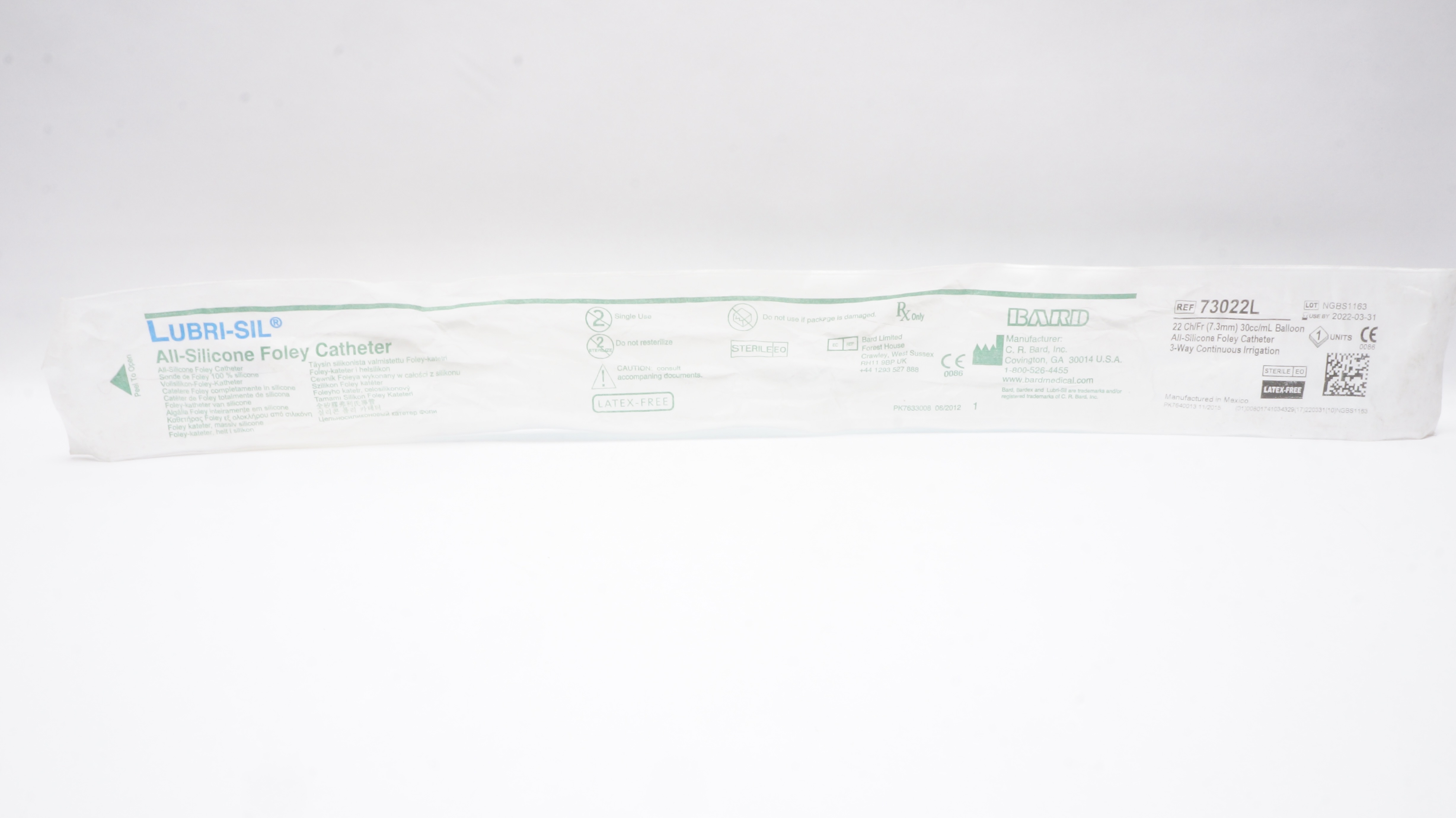 Bard 73022L Lubri-Sil All-Silicone Foley Cath. 22Ch/Fr x 30cc/mL Balloon (x)