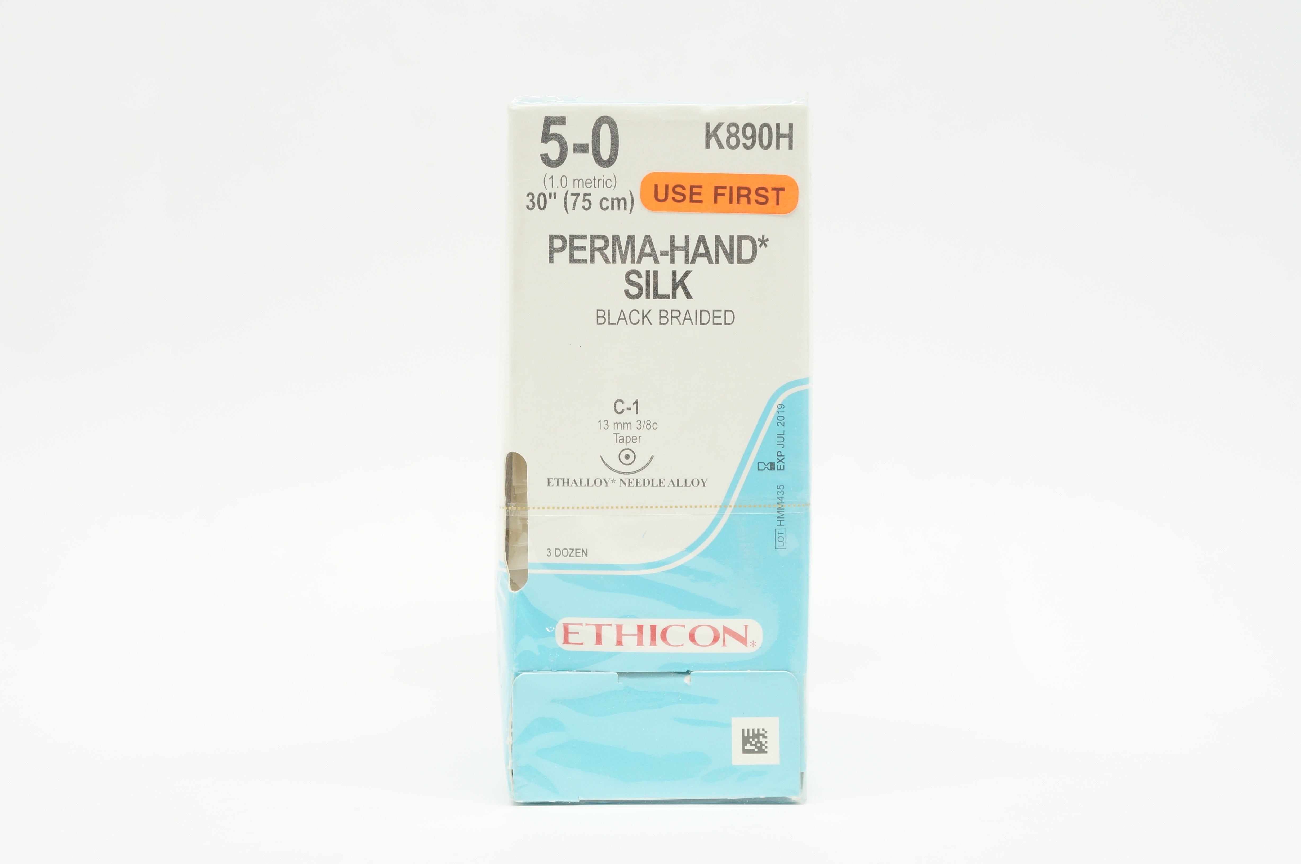Ethicon K890H 5-0 SILK Black Braided C-1 13mm 3/8 Taper, 30inch (x) - Box of 36
