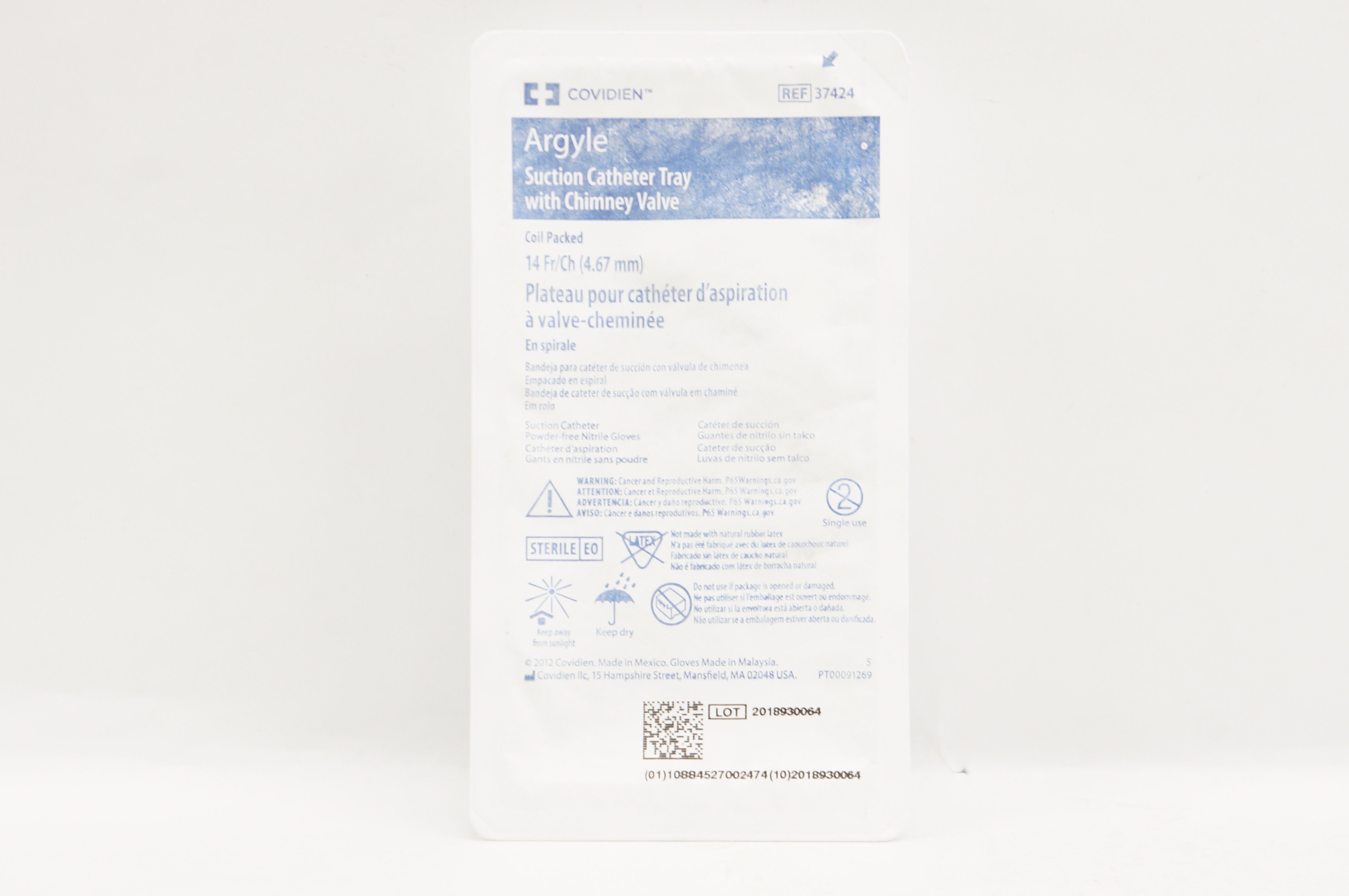 Covidien 37424 Argyle Suction Cath. Tray with Chimney Valve 14Fr/Ch