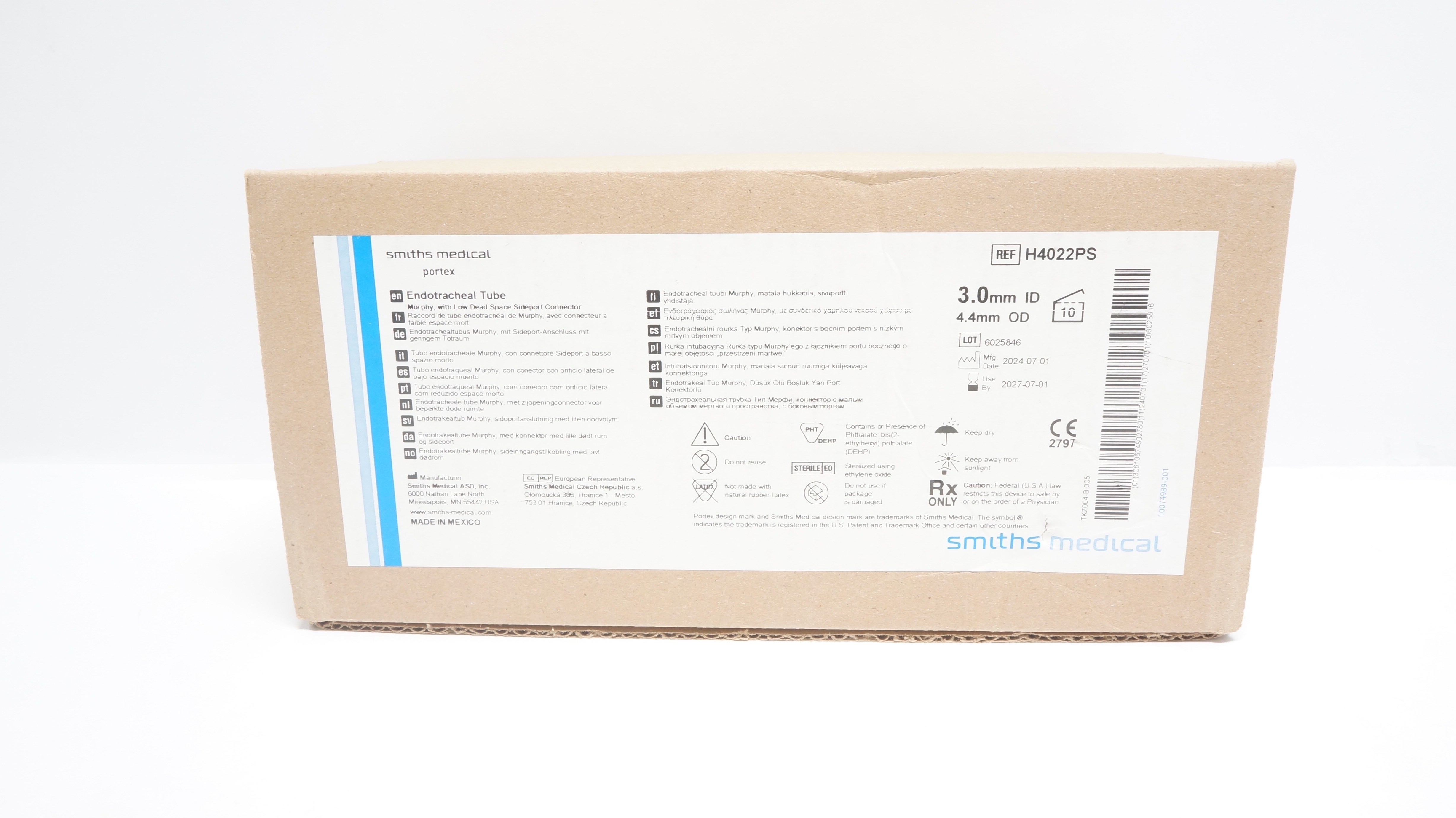 Smiths Medical H4022PS Portex Endotracheal Tube, 3.0 mm x 4.4 mm - Box of 10