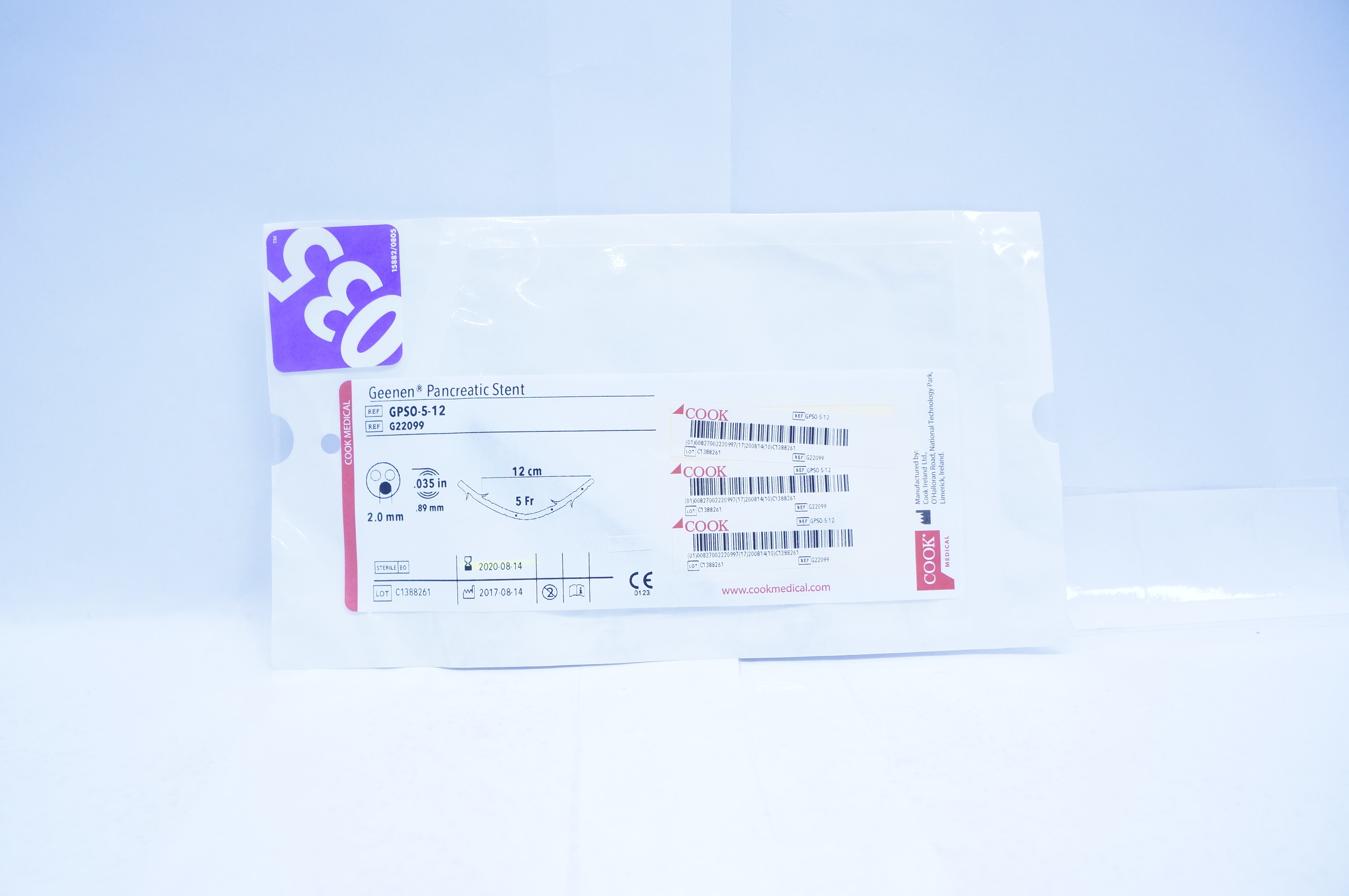 Cook Medical G22099 Geenen Pancreatic Stnt 5Fr. x 12cm x 2.0mm x .035inch (x)