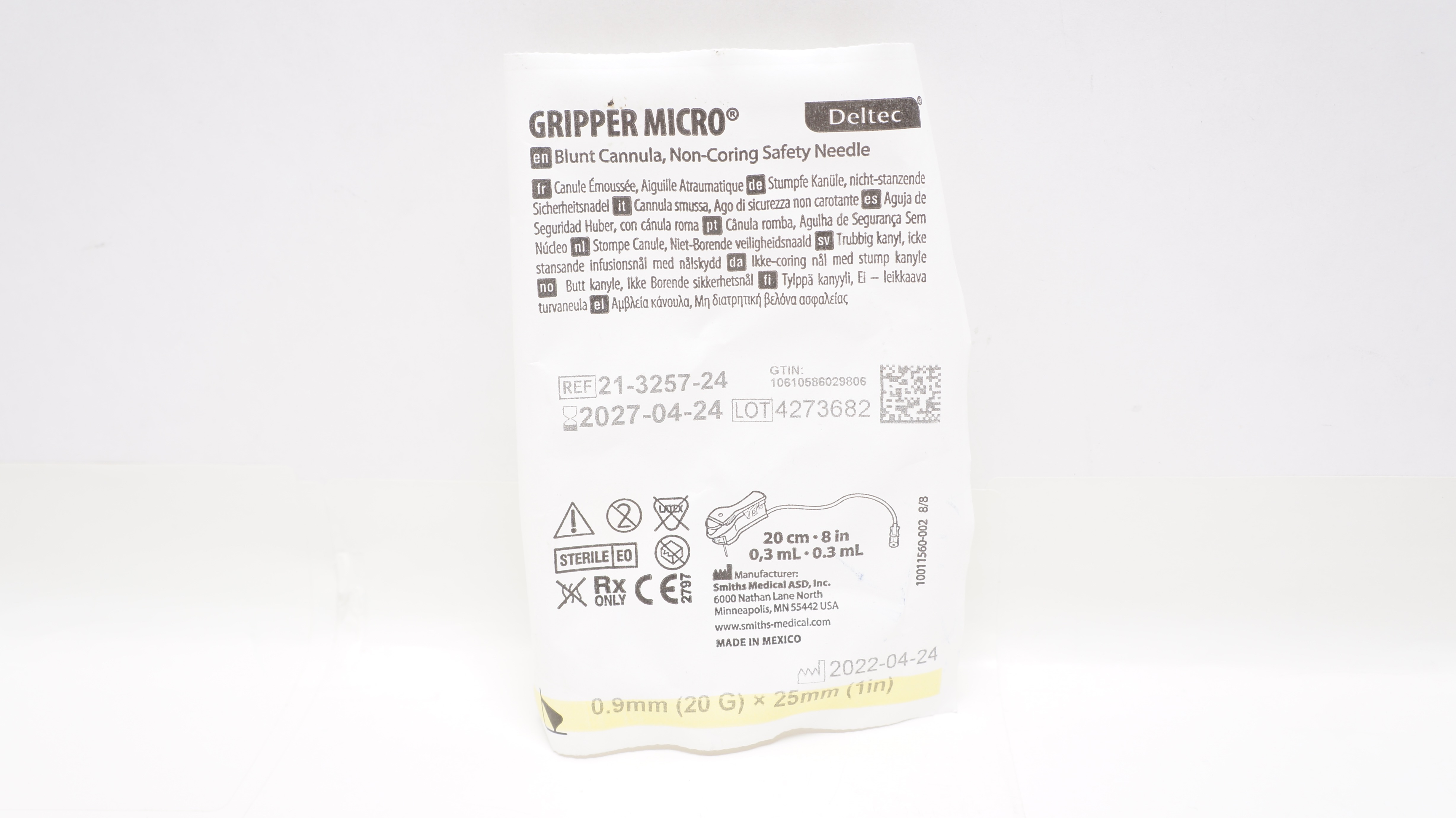Smiths Medical 21-3257-24 Deltec Gripper Micro Blunt Cannula, Ndle 20G x 1inch