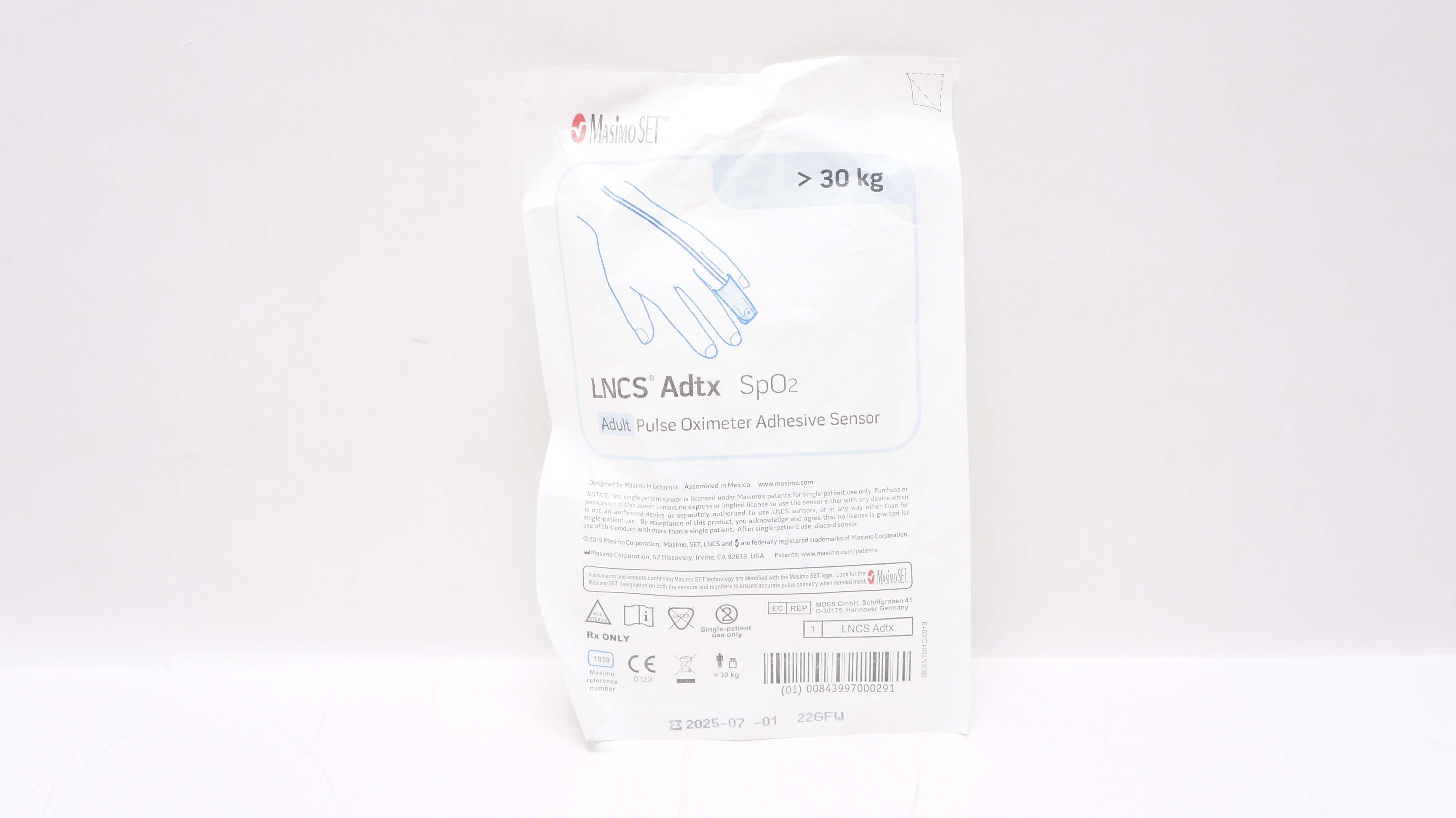 MasimoSet 1859 LNCS Adtx SpO2 Adult Pulse Oximeter Adhesive Sensor >30kg