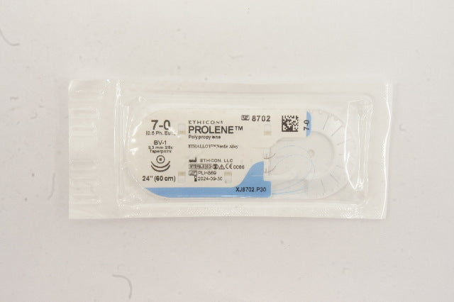 Ethicon 8702 7-0 PROLENE BV-1 9.3mm 3/8c Taperpoint 24inch