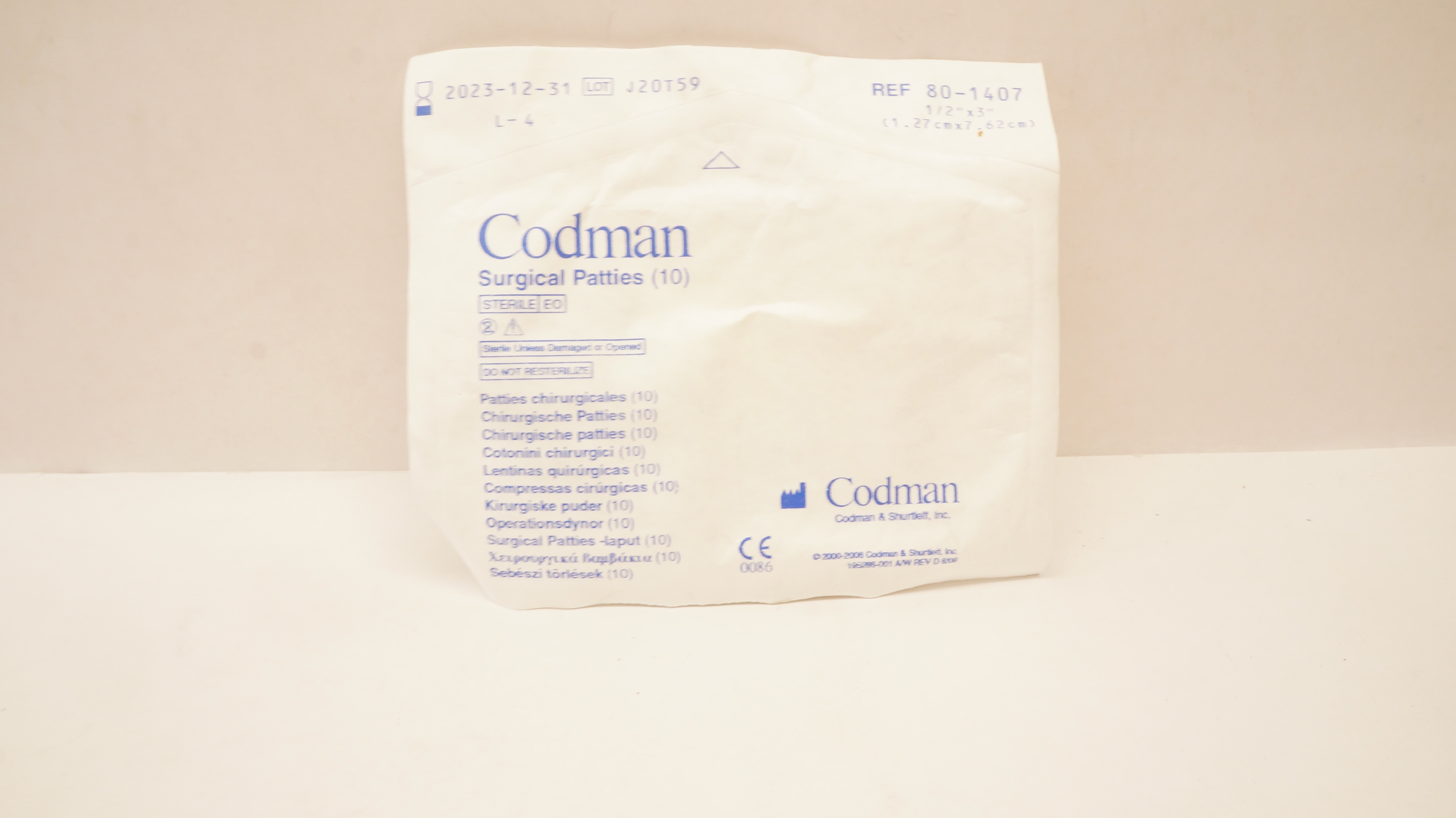 Codman 80-1407 Surgical Patties 1/2inch x 3inch - Pack of 10