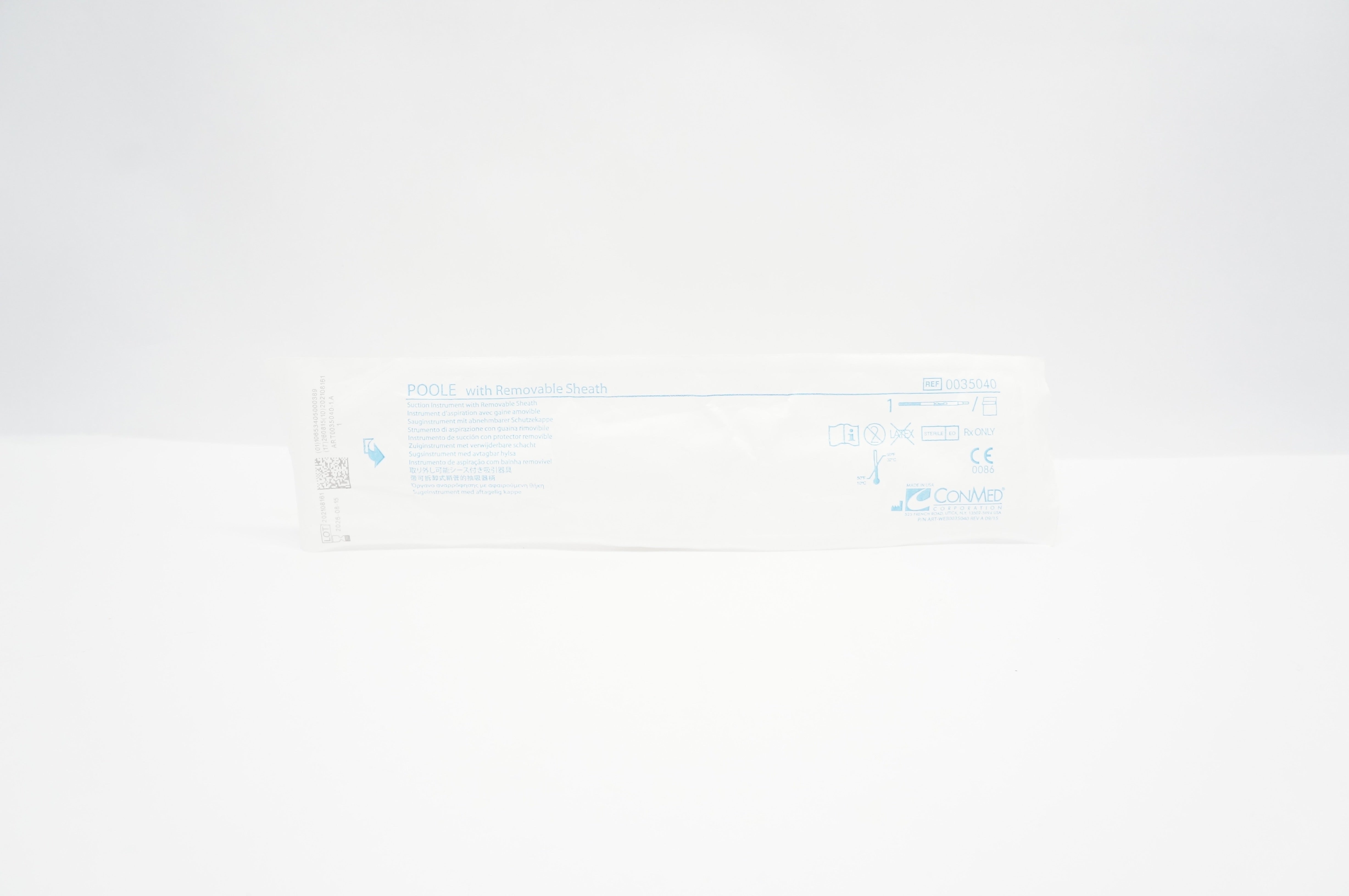 ConMed 0035040 POOLE Suction Instrument W/ Removable Sheath