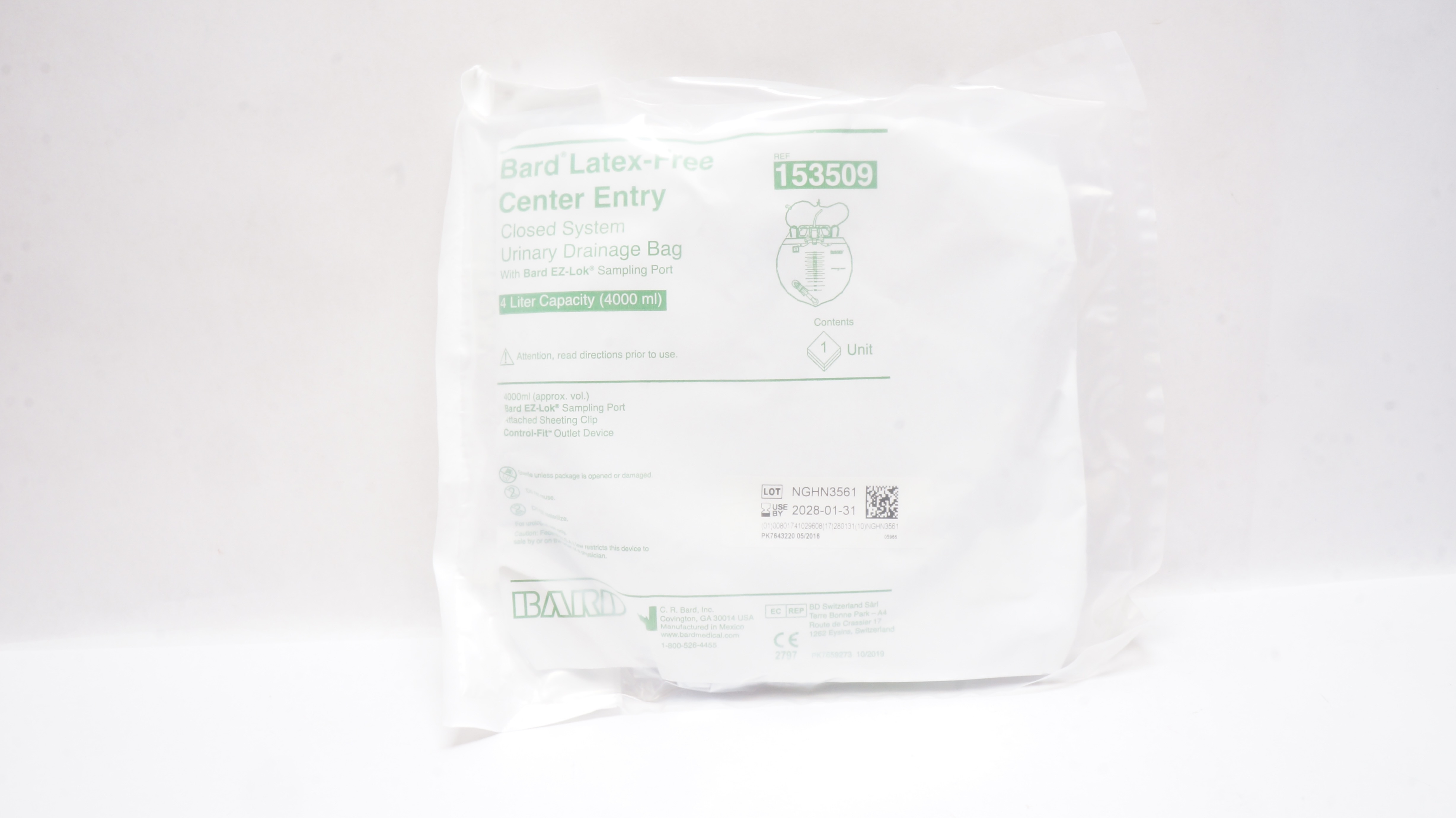 Bard 153509 Ceneter Entry Closed System Urinary Drainage Bag 4000 ml