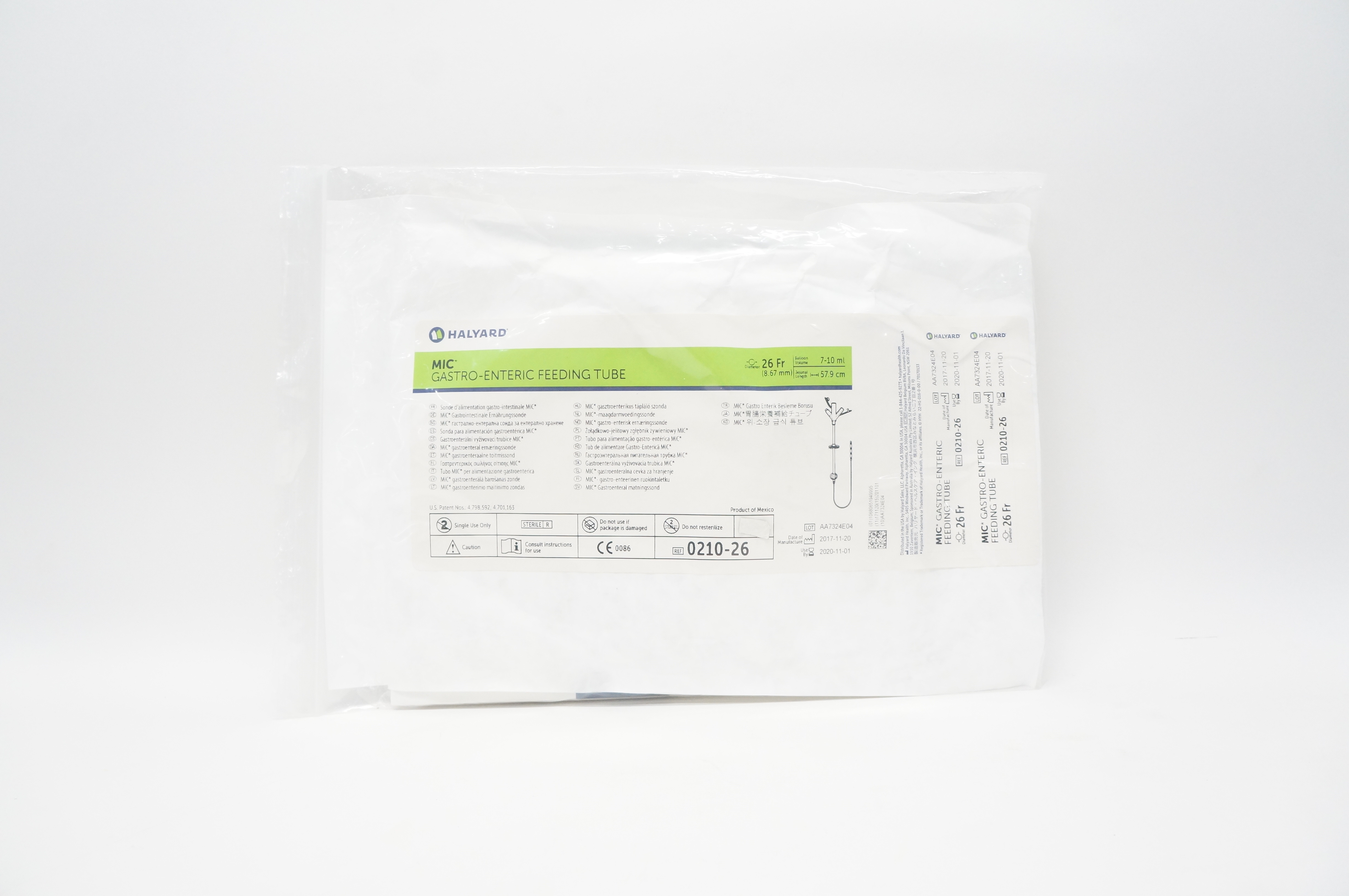 Halyard 0210-26 Mic Gastro-Enteric Feeding Tube 26Fr x 7-10ml x 57.9cm (x)