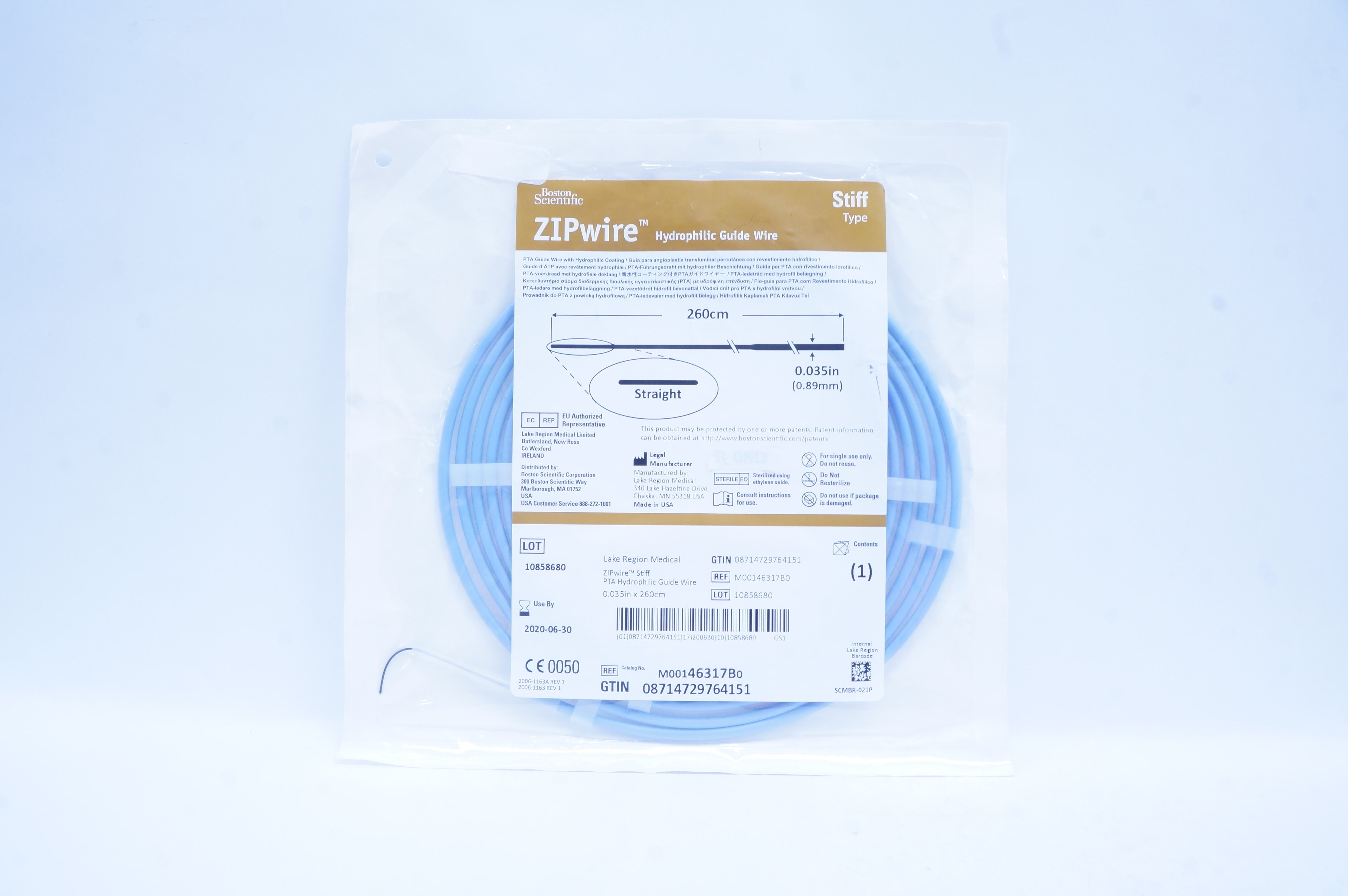 Boston Scientific M00146317B0 ZIPwire Straight Guide Wire 260cm x 0.035in (x)