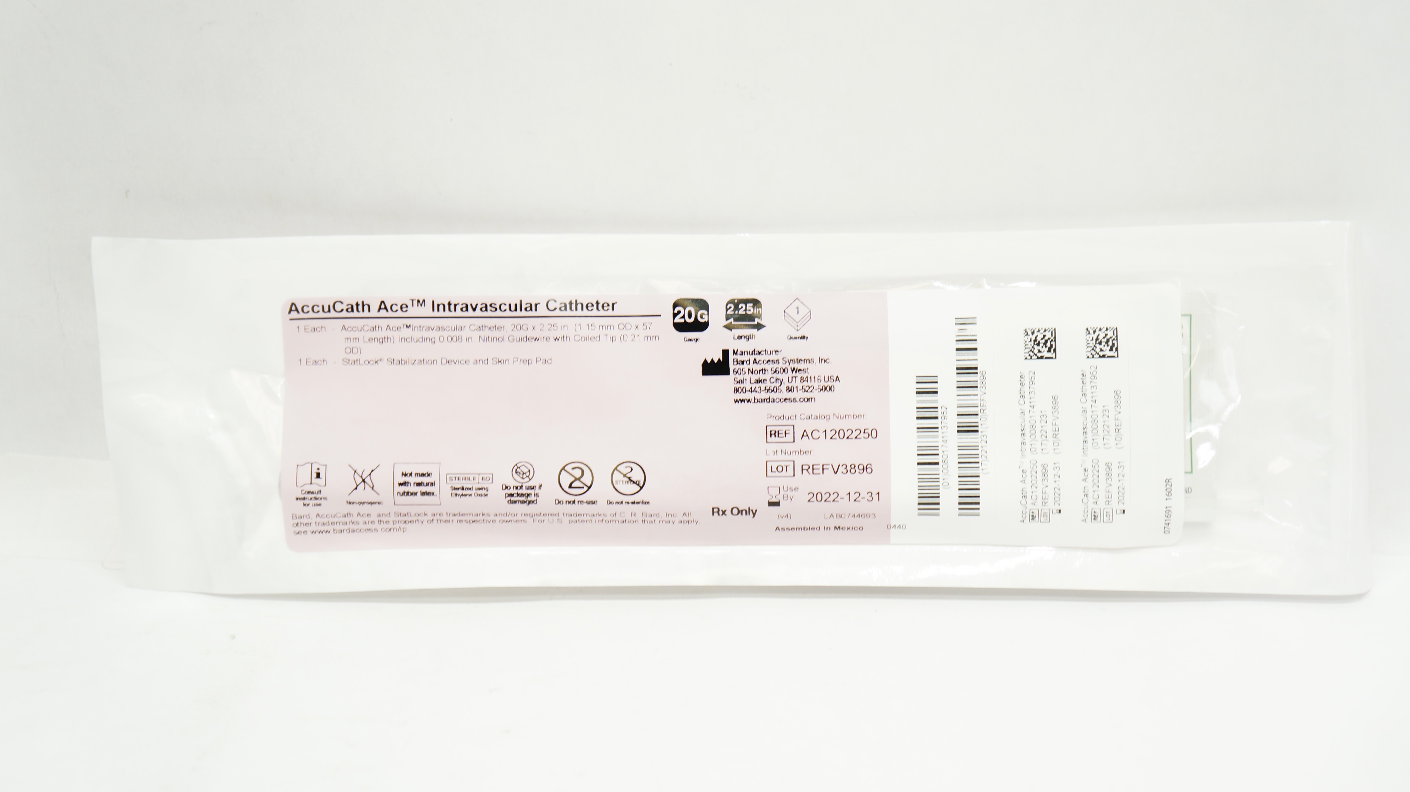 Bard AC1202250 AccuCath Ace Intravascular Cath. 20G (x)