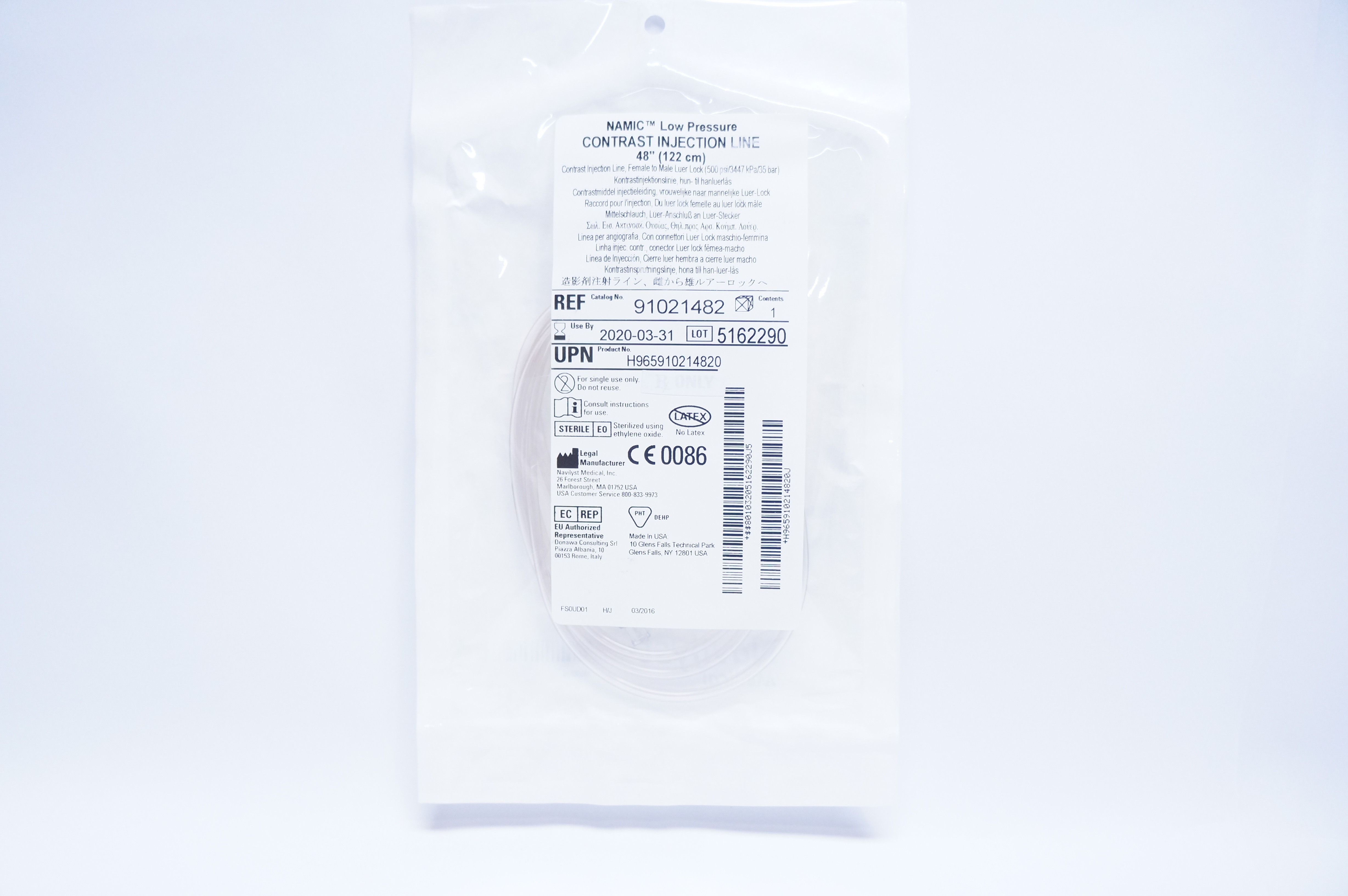 Navilyst Medical 91021482 NAMIC Low Pressure Contrast Injection Line 48inch (x)