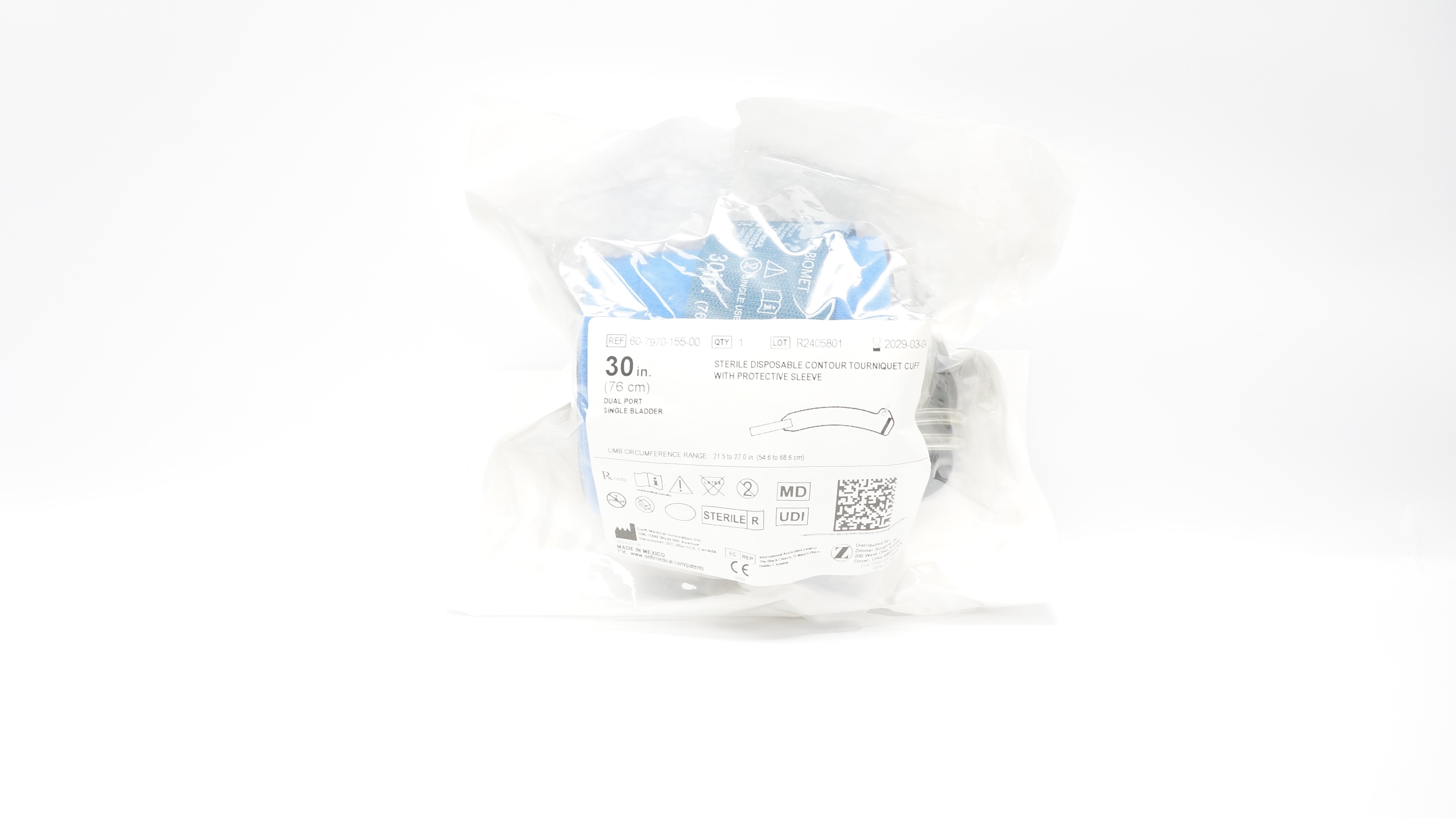 Delfi Medical 60-7970-155-00 Contour Tourniquet Cuff W/Protective Sleeve 30in.